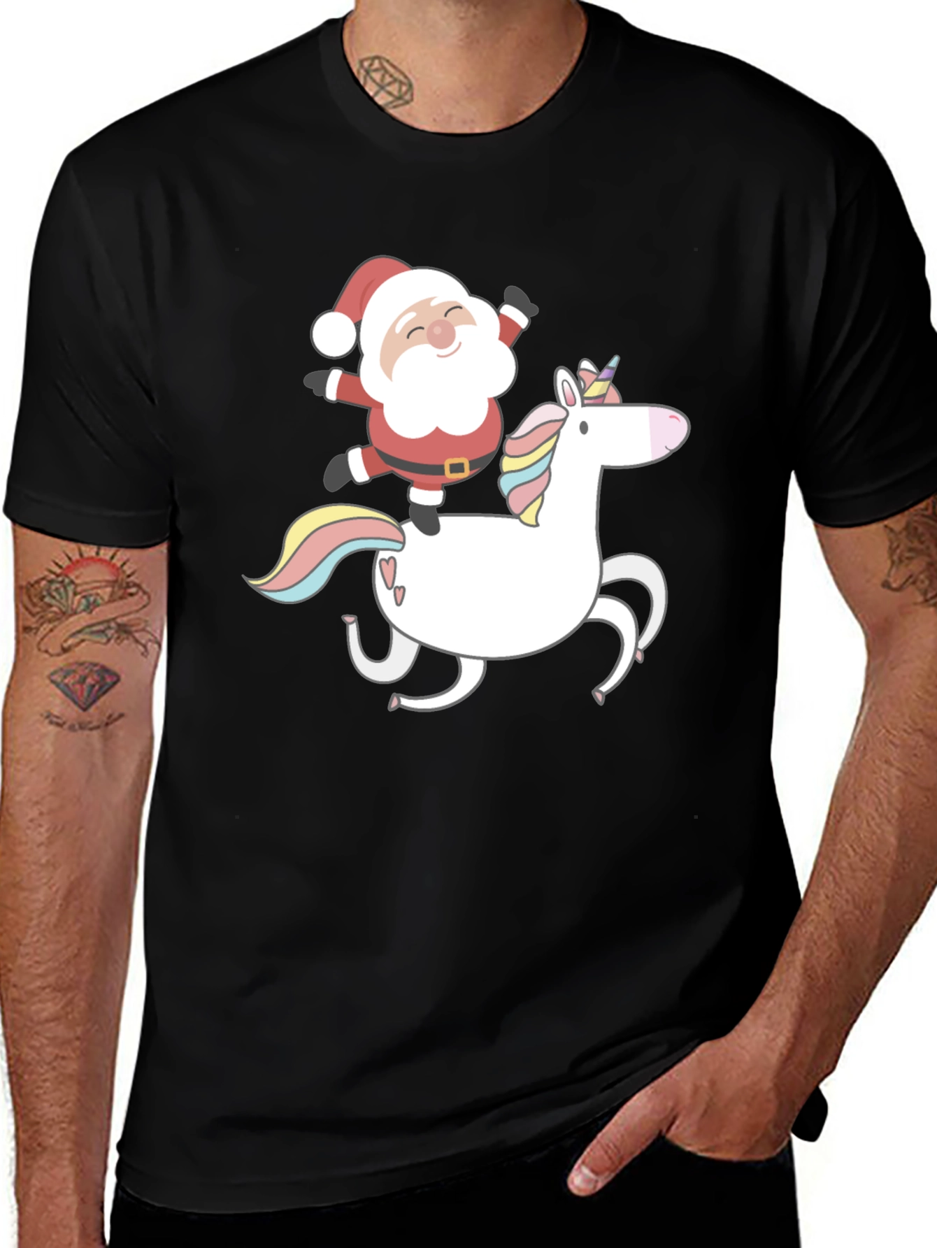 Santa Riding Unicorn Graphic Tee