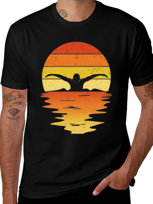Swimmer Silhouette Sunset T-Shirt