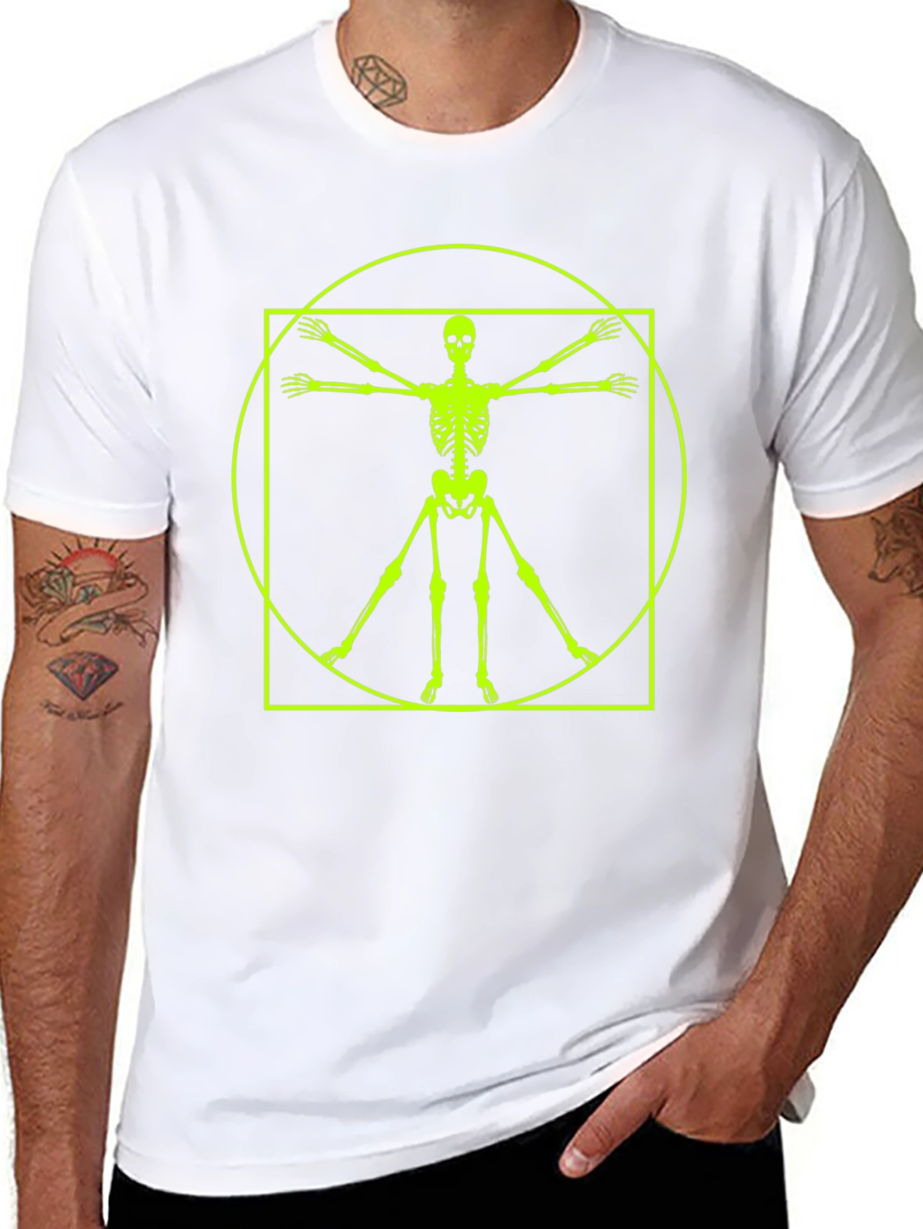 Vitruvian Skeleton T-Shirt - Anatomical Black Tee