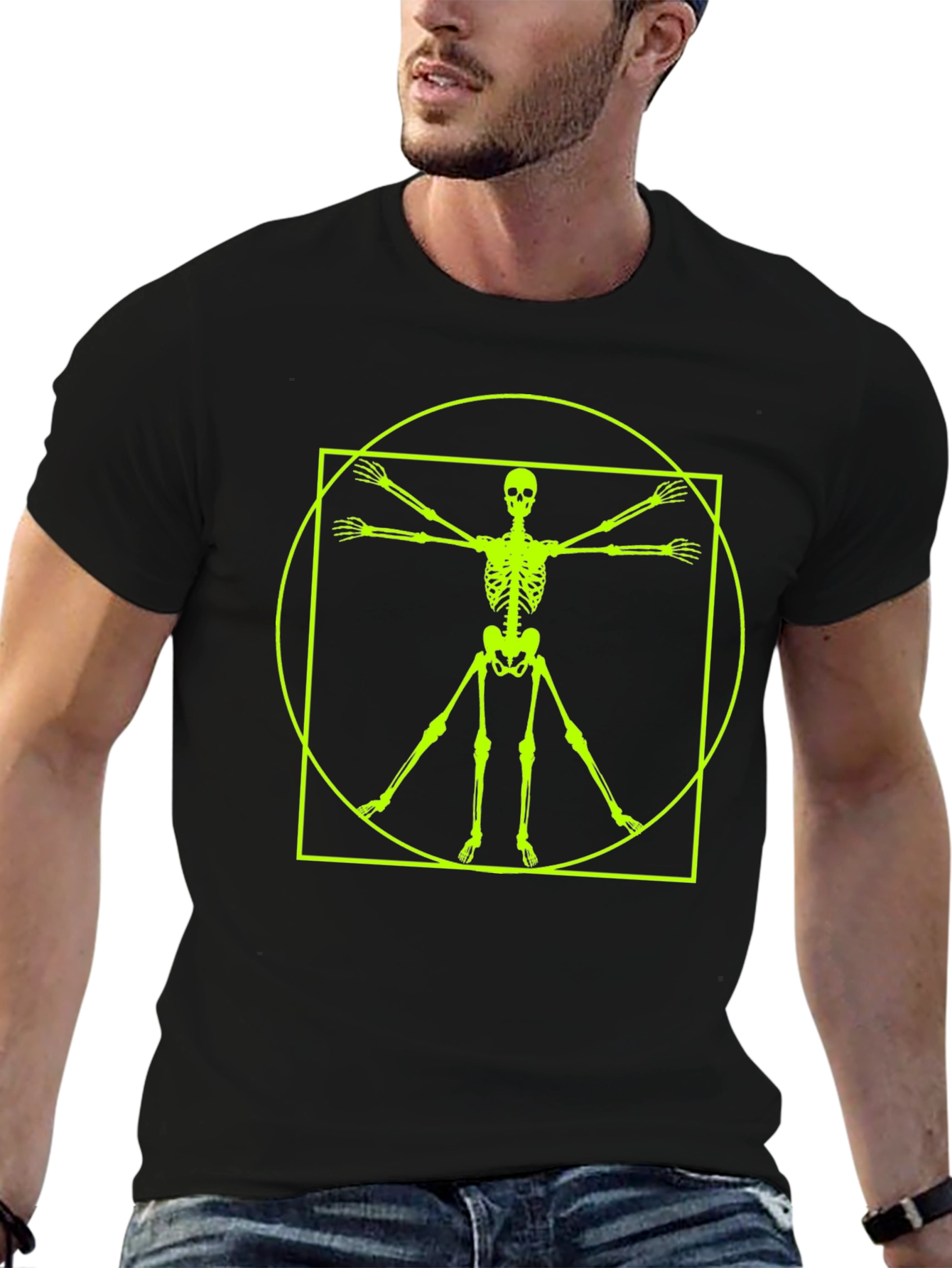 Vitruvian Skeleton T-Shirt - Anatomical Black Tee