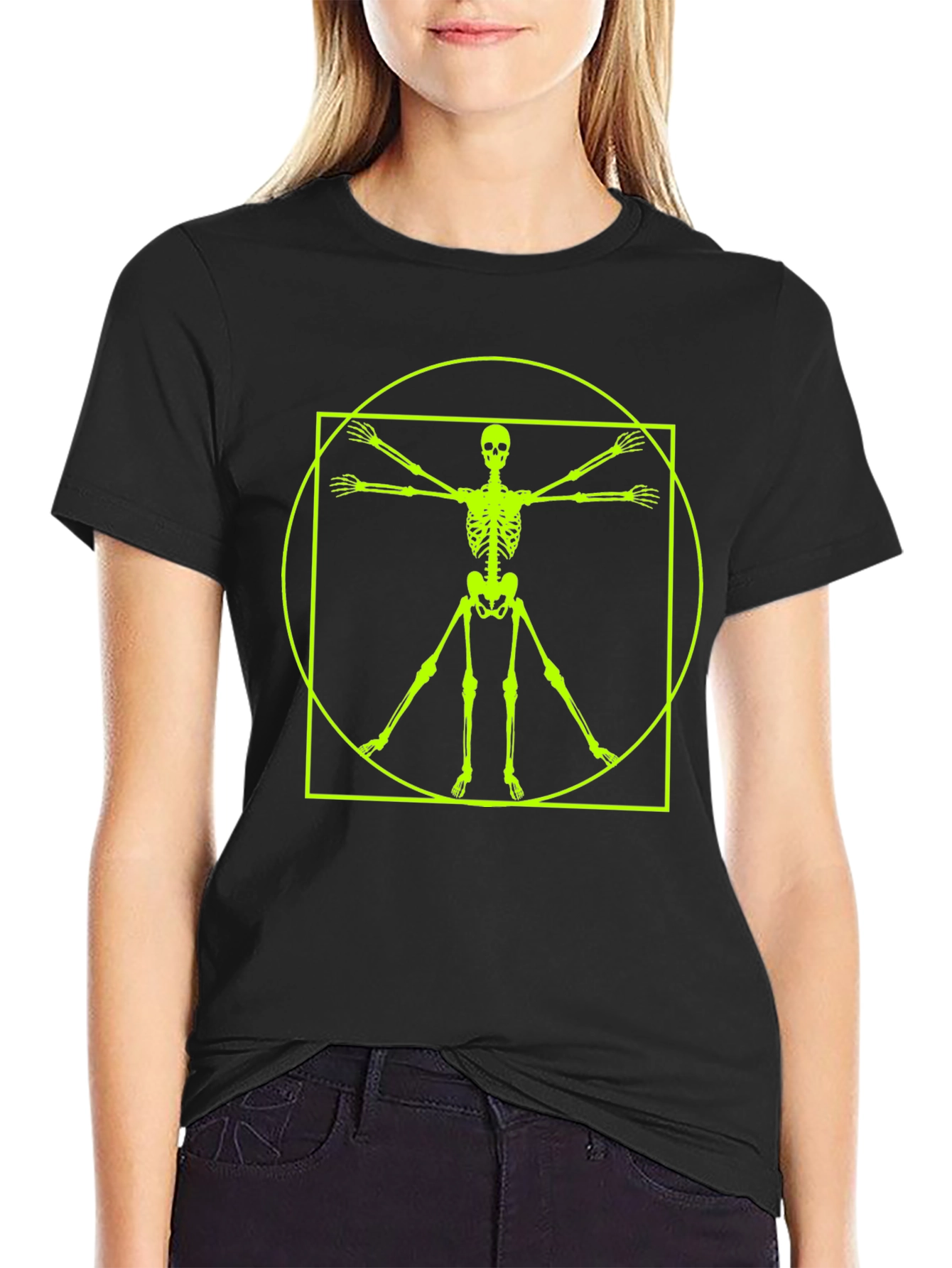 Vitruvian Skeleton T-Shirt - Anatomical Black Tee