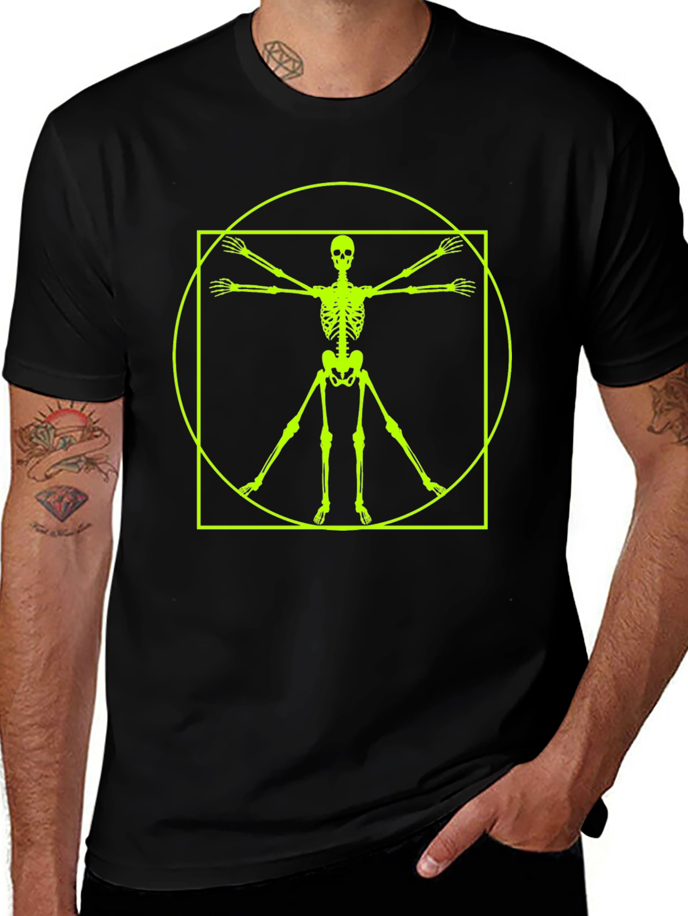 Vitruvian Skeleton T-Shirt - Anatomical Black Tee