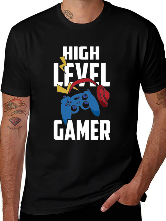 High Level Gamer Black T-Shirt - Controller & Headset Design