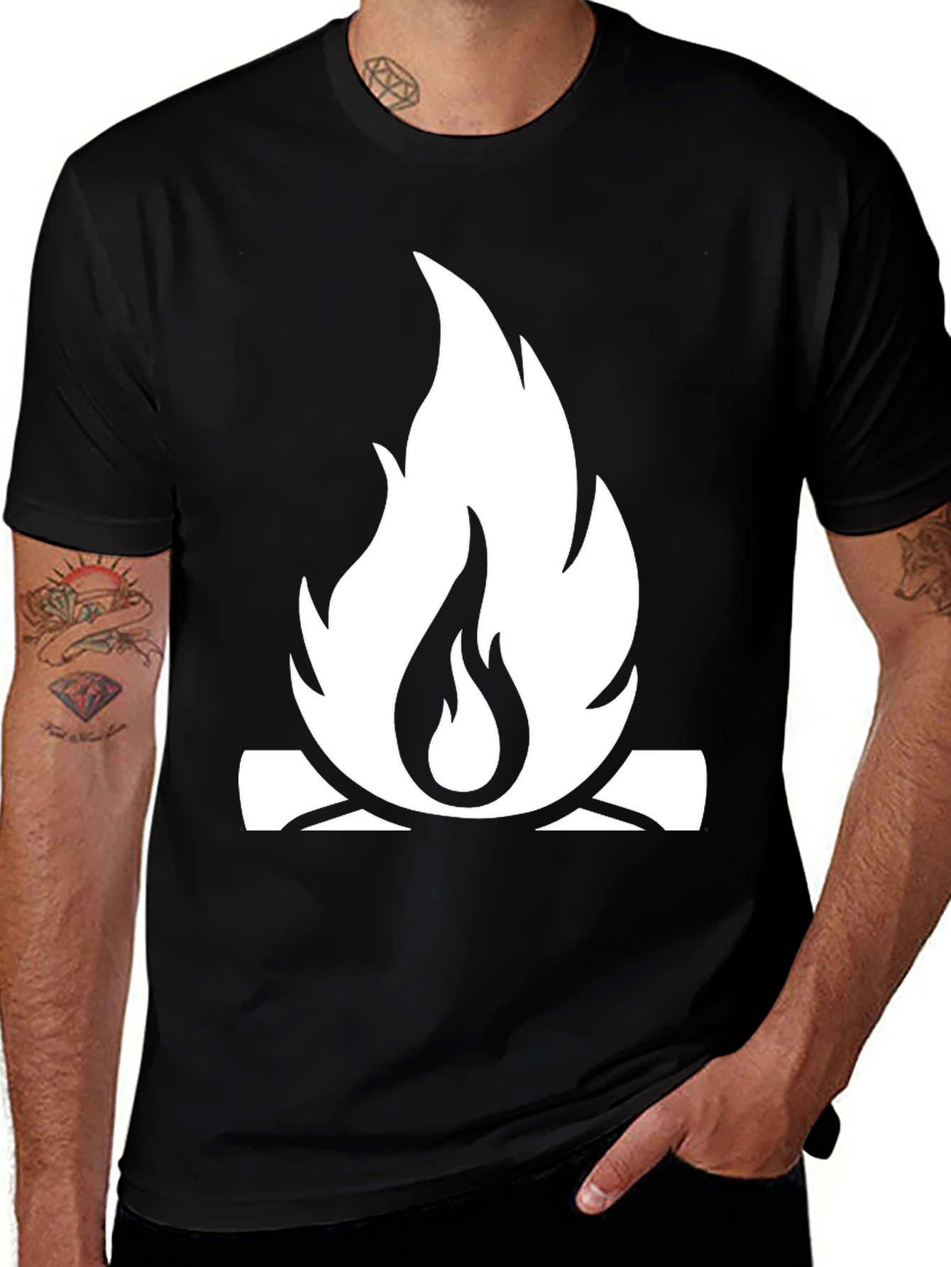 Campfire Graphic Tee - Black Cotton Casual Shirt
