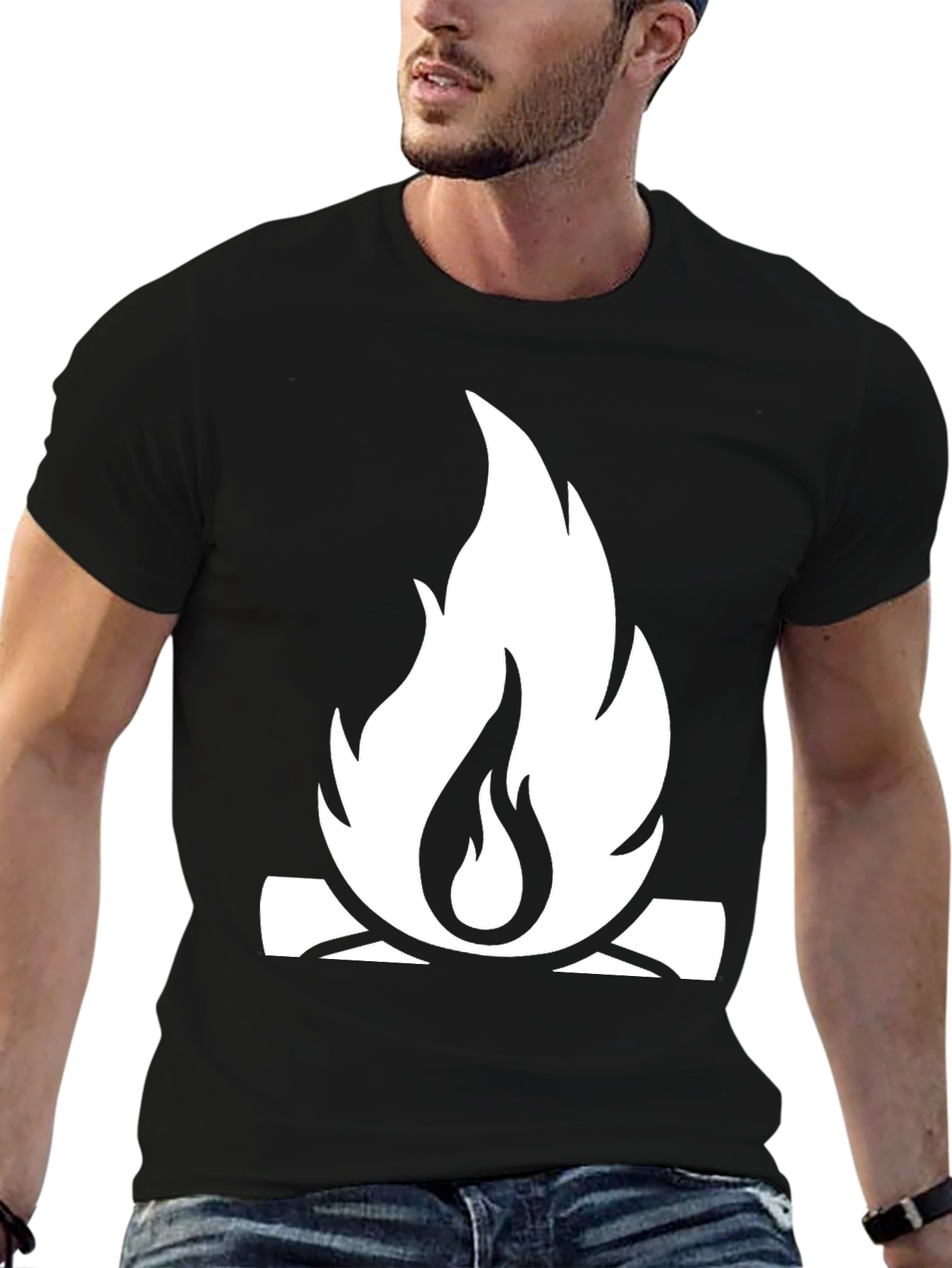 Campfire Graphic Tee - Black Cotton Casual Shirt