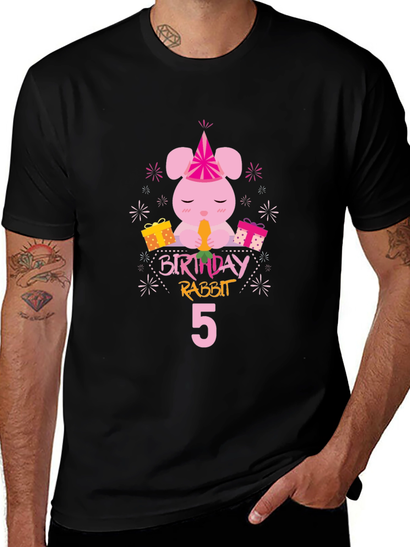 Birthday Rabbit 5th Birthday Black T-shirt