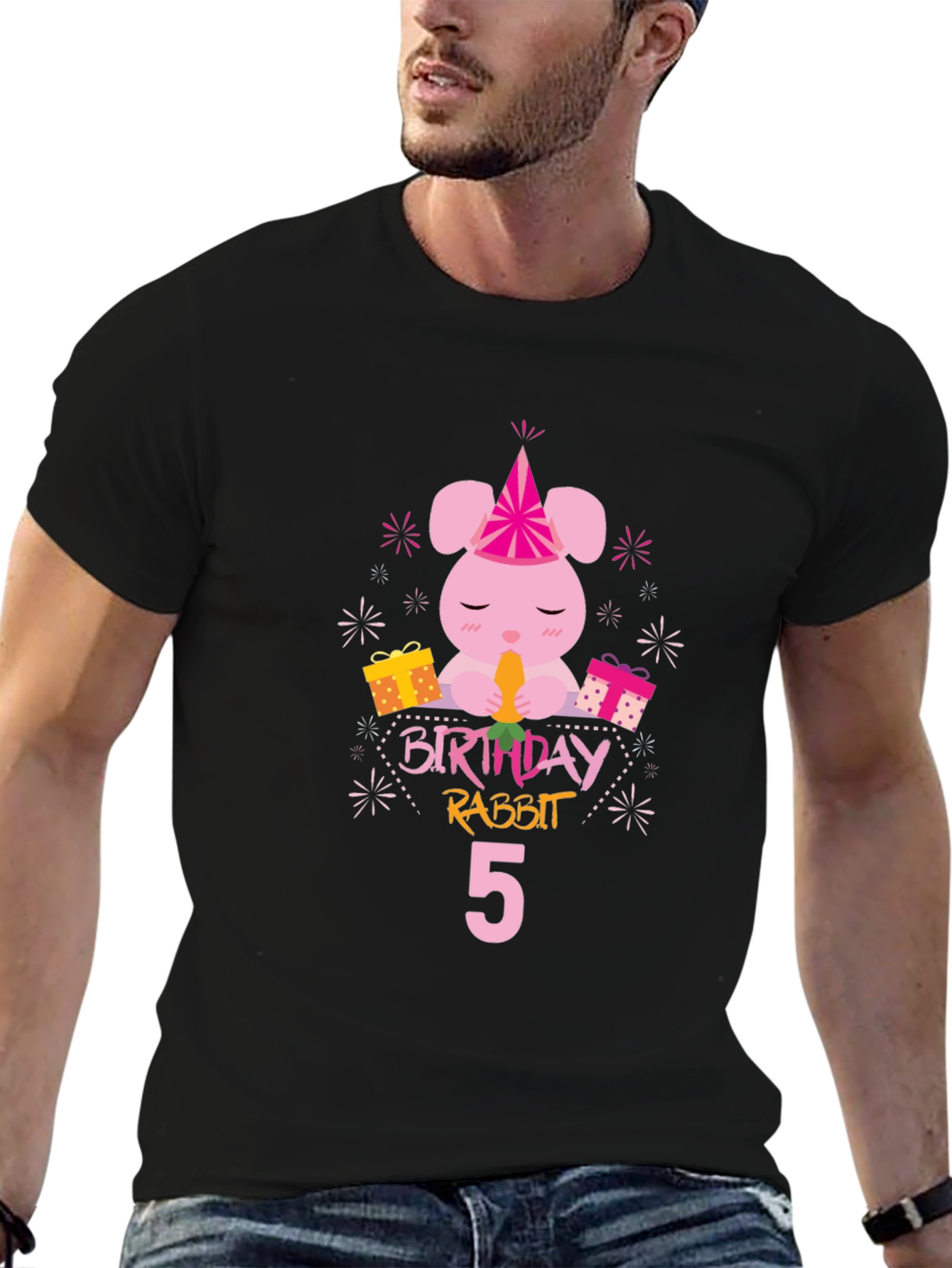 Birthday Rabbit 5th Birthday Black T-shirt