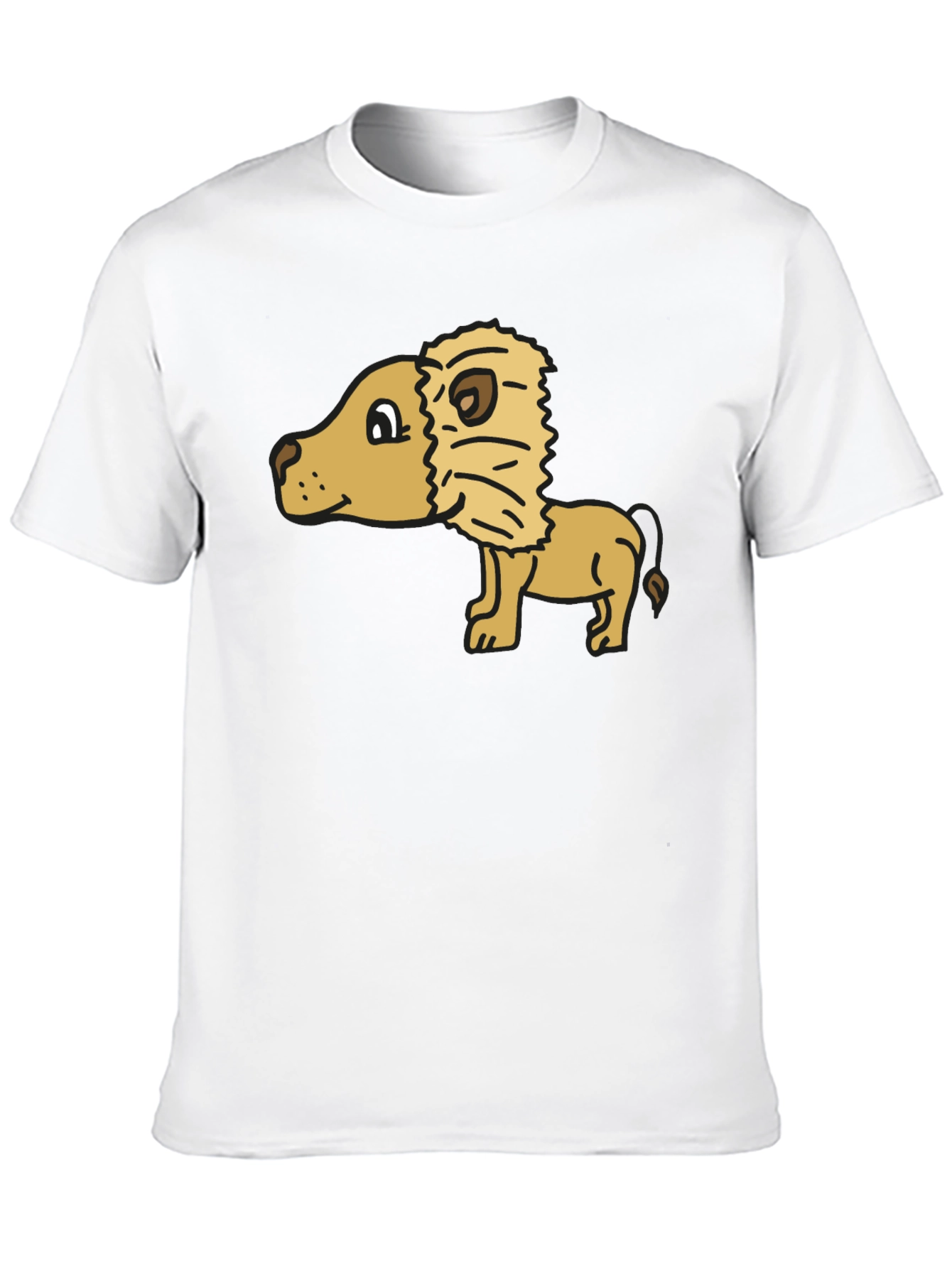 Cartoon Lion Graphic Tee - Black Cotton Casual Shirt