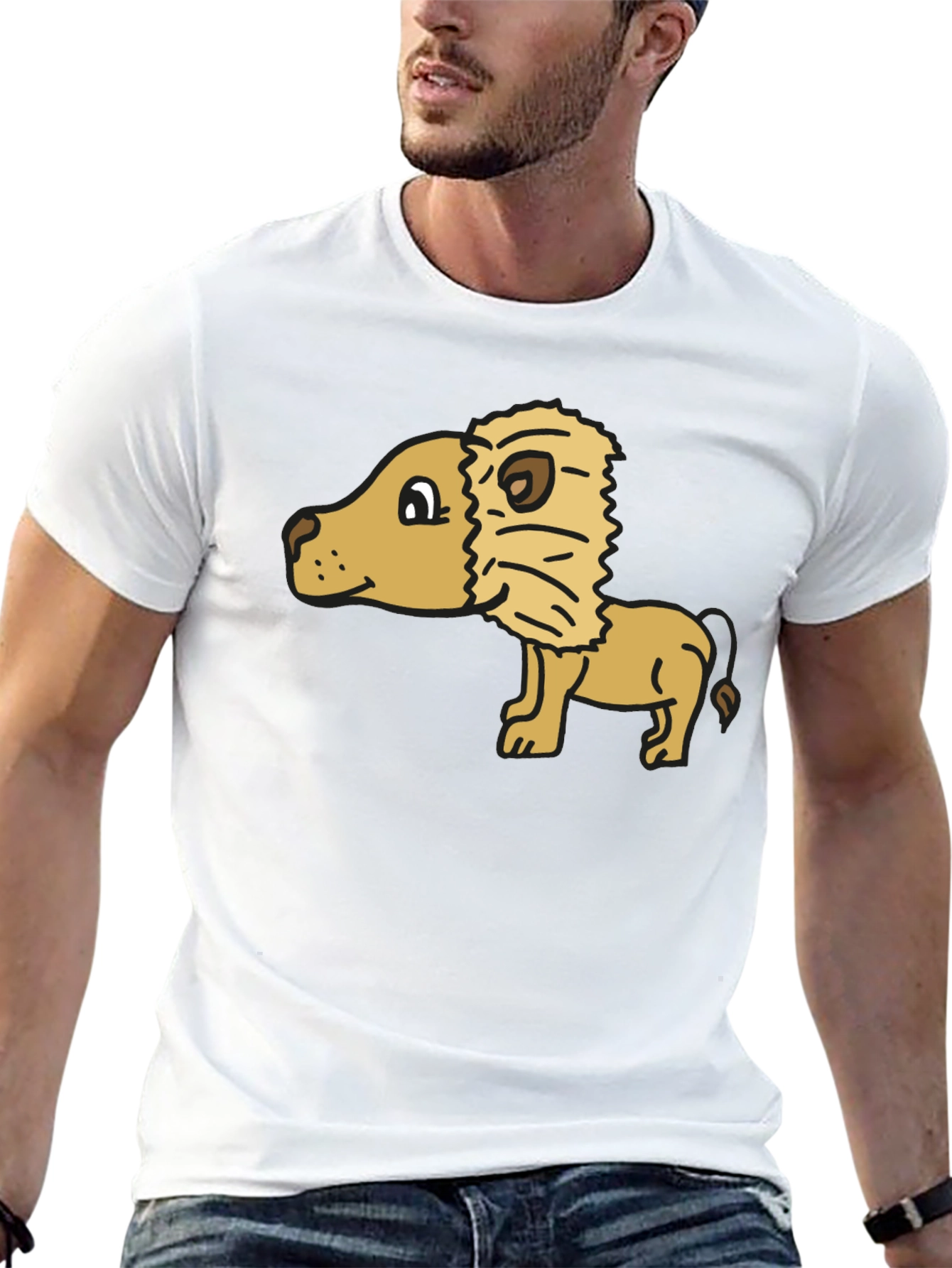 Cartoon Lion Graphic Tee - Black Cotton Casual Shirt
