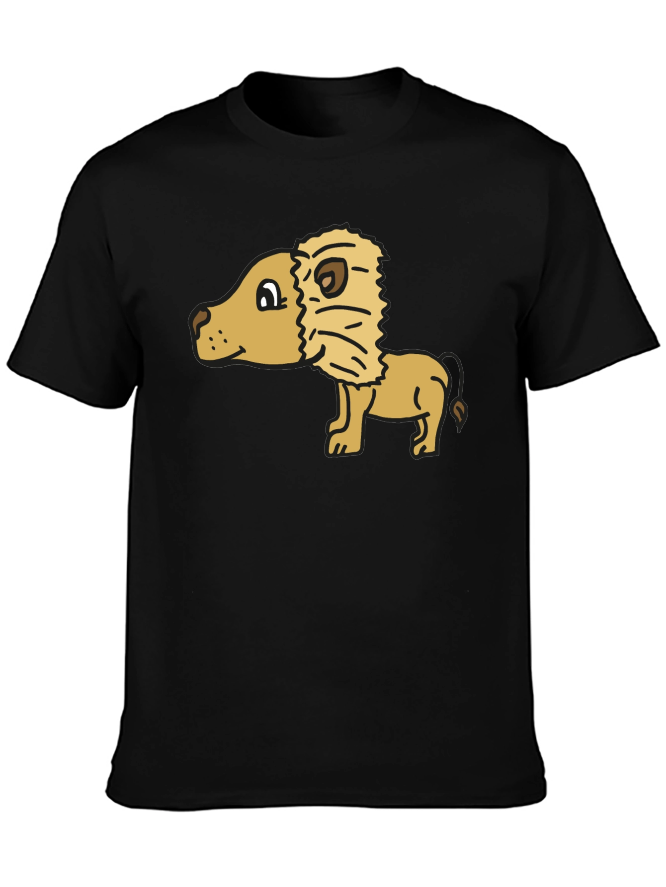 Cartoon Lion Graphic Tee - Black Cotton Casual Shirt
