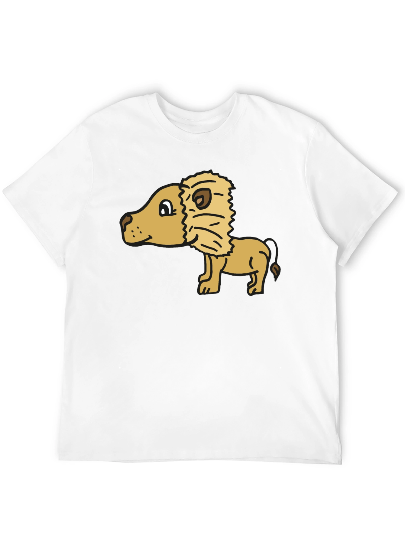 Cartoon Lion Graphic Tee - Black Cotton Casual Shirt