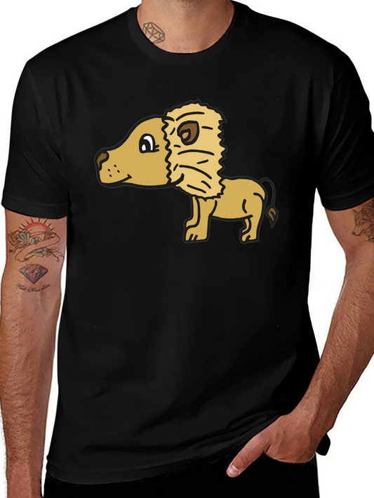 Cartoon Lion Graphic Tee - Black Cotton Casual Shirt