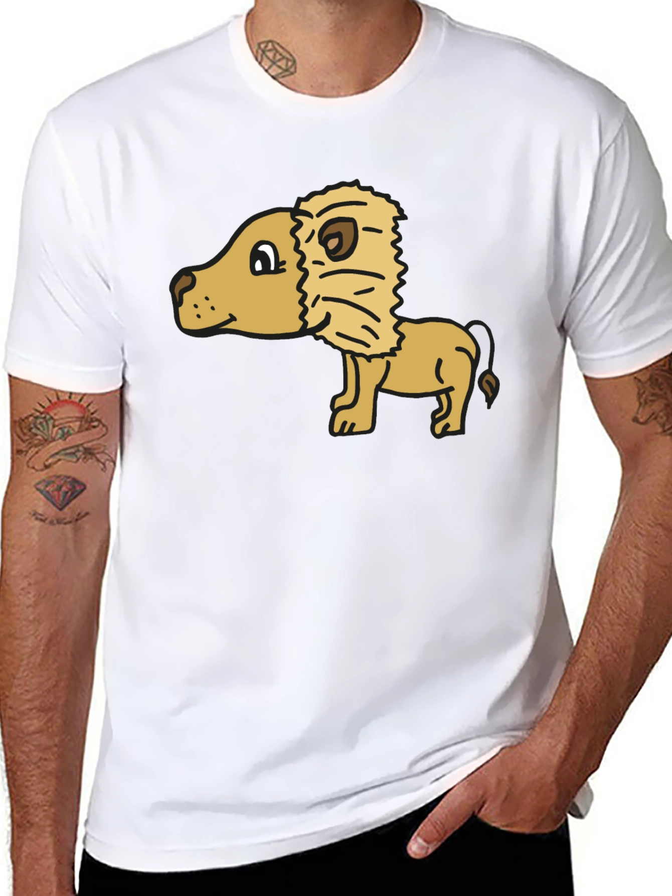 Cartoon Lion Graphic Tee - Black Cotton Casual Shirt