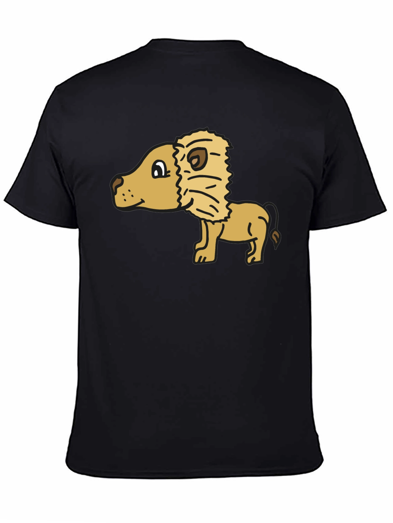 Cartoon Lion Graphic Tee - Black Cotton Casual Shirt