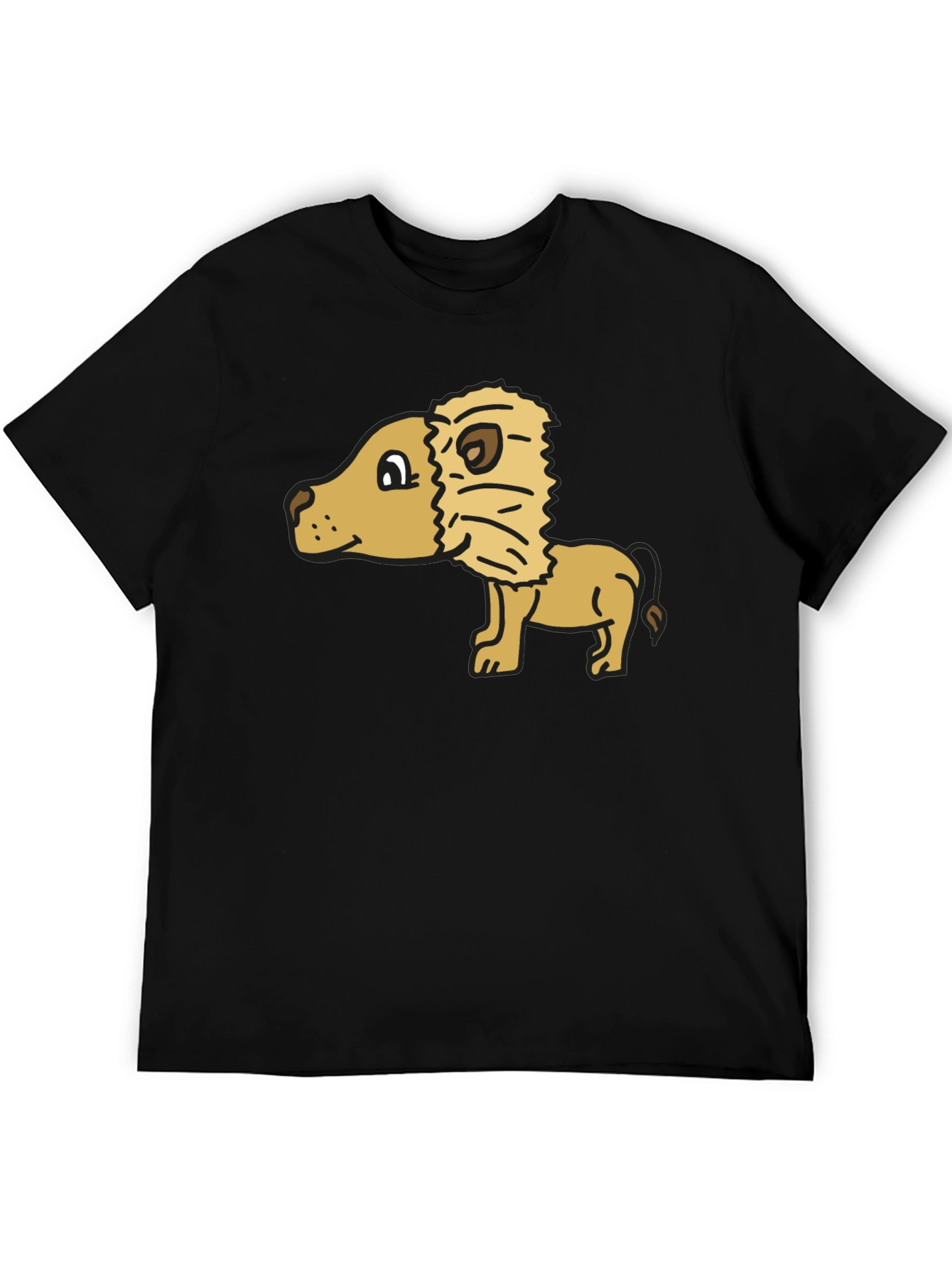 Cartoon Lion Graphic Tee - Black Cotton Casual Shirt