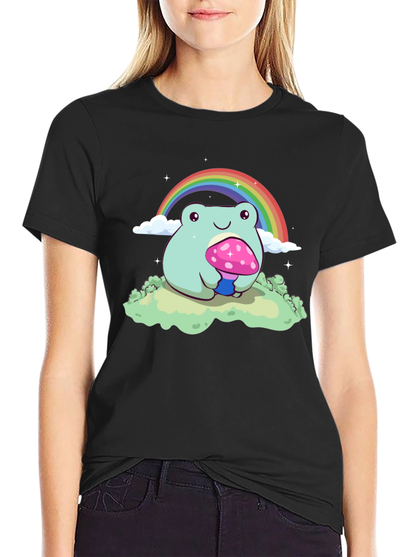 Rainbow Frog Mushroom Graphic Tee
