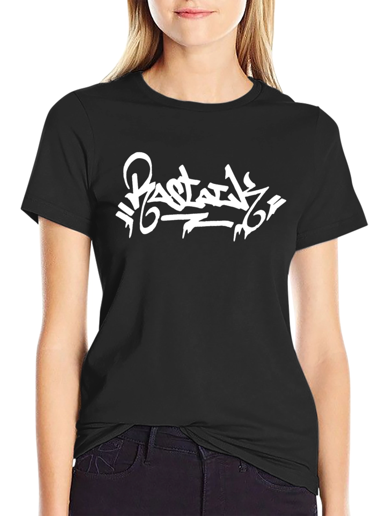 Black Graphic Tee - White Graffiti Style Design