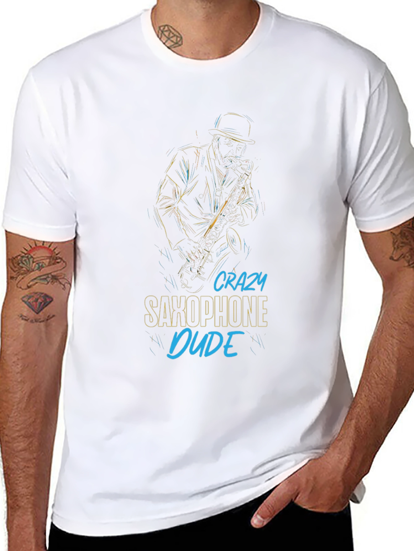 Crazy Saxophone Dude Black Graphic Tee