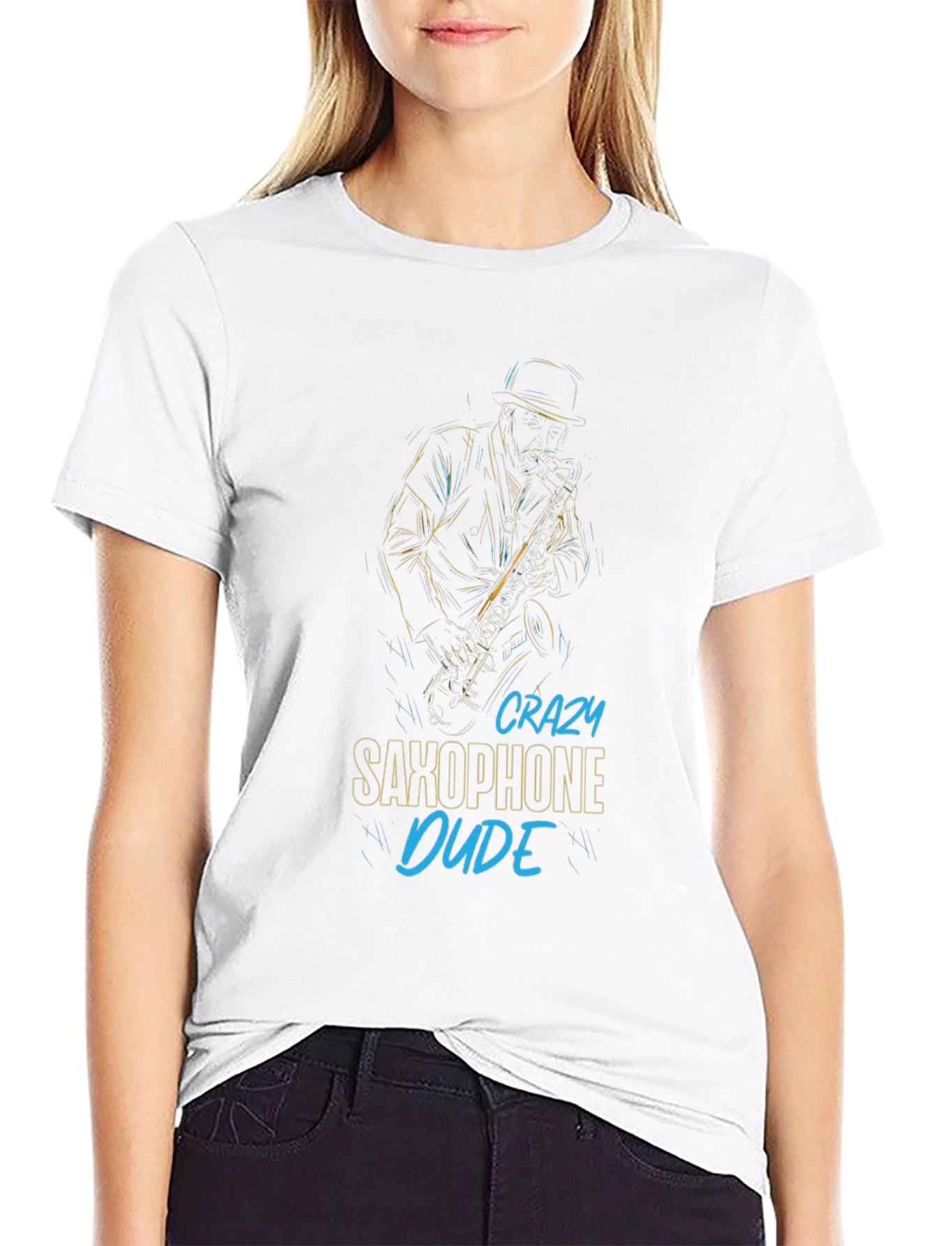Crazy Saxophone Dude Black Graphic Tee