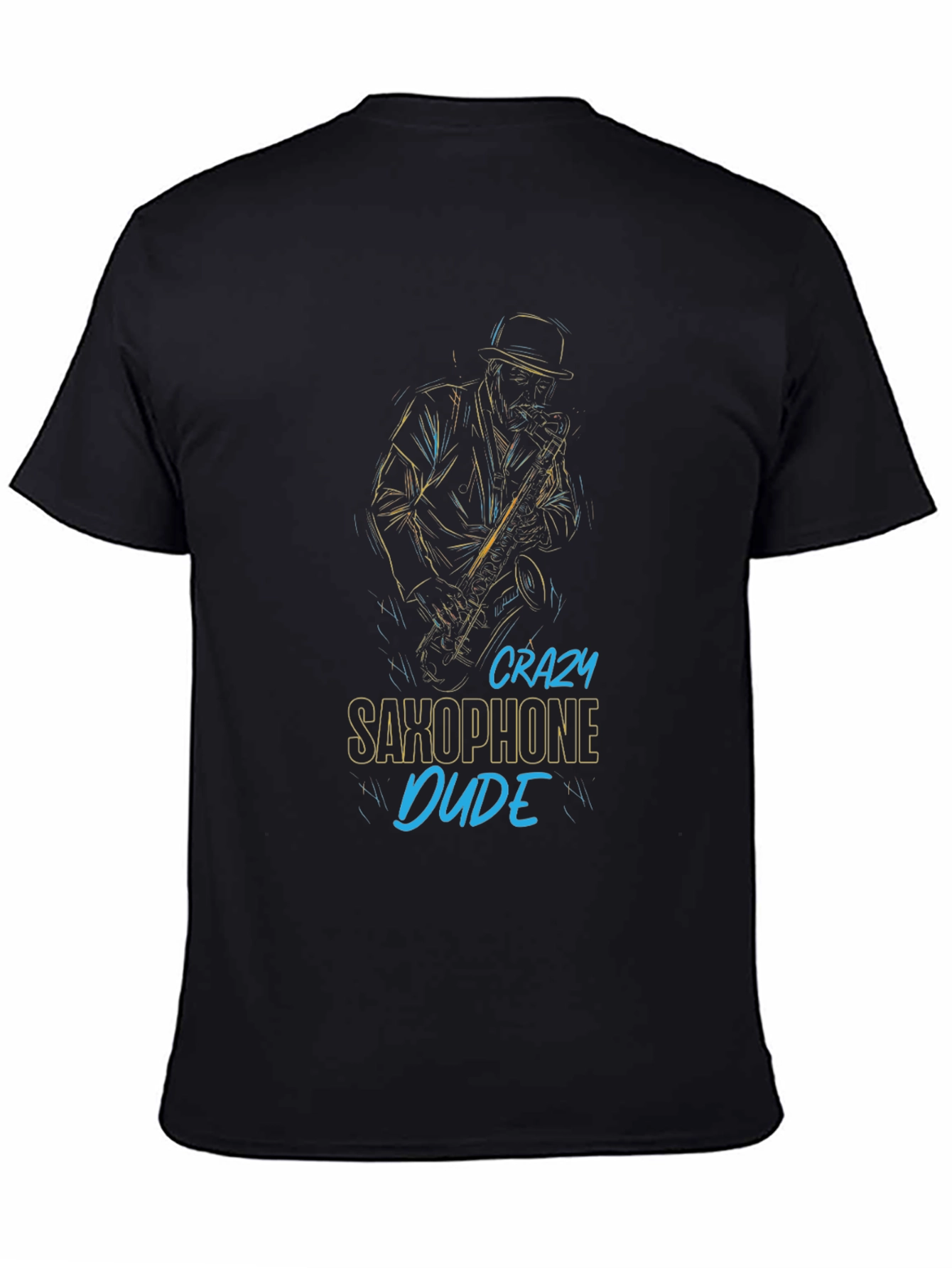 Crazy Saxophone Dude Black Graphic Tee
