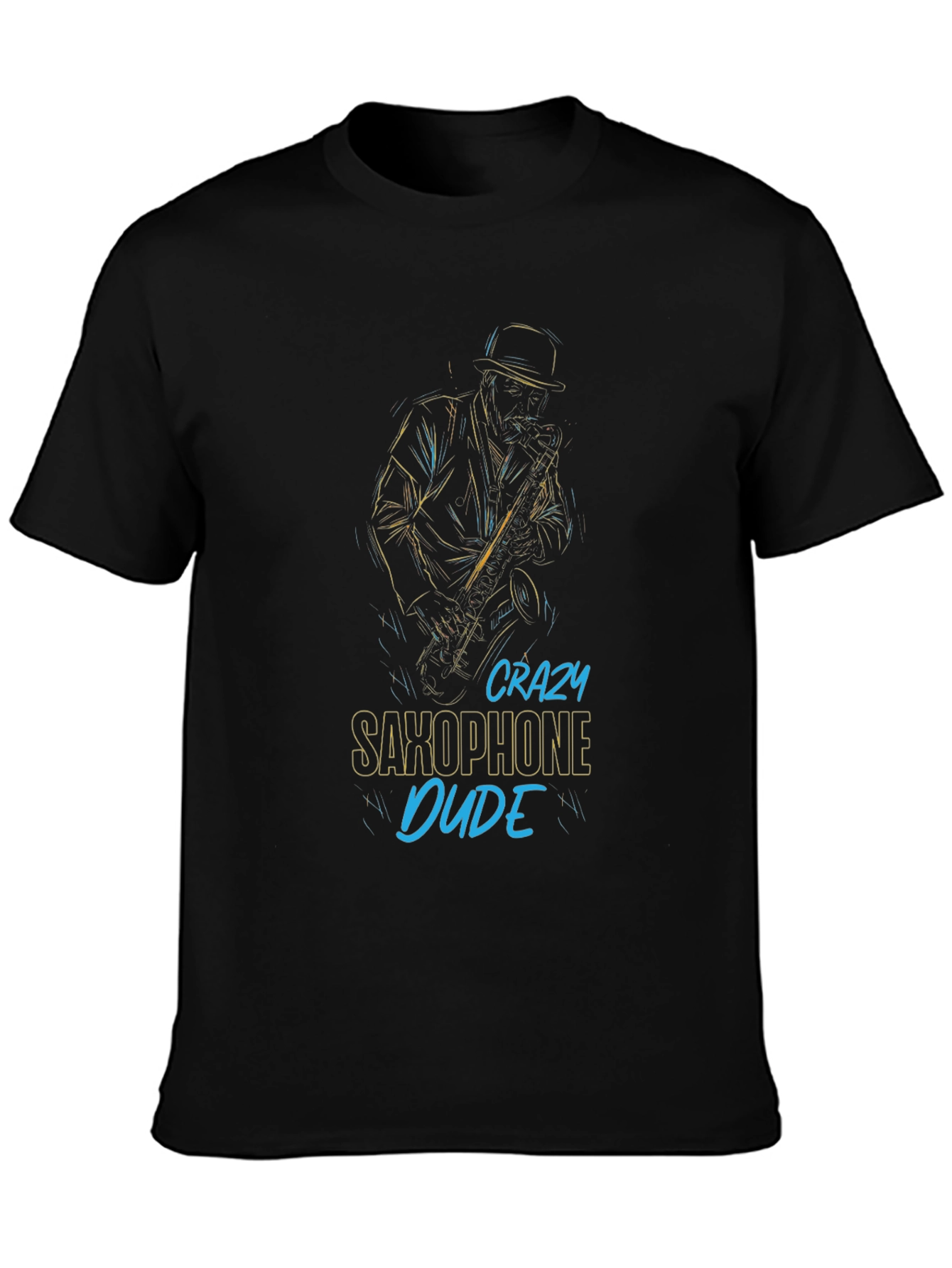 Crazy Saxophone Dude Black Graphic Tee