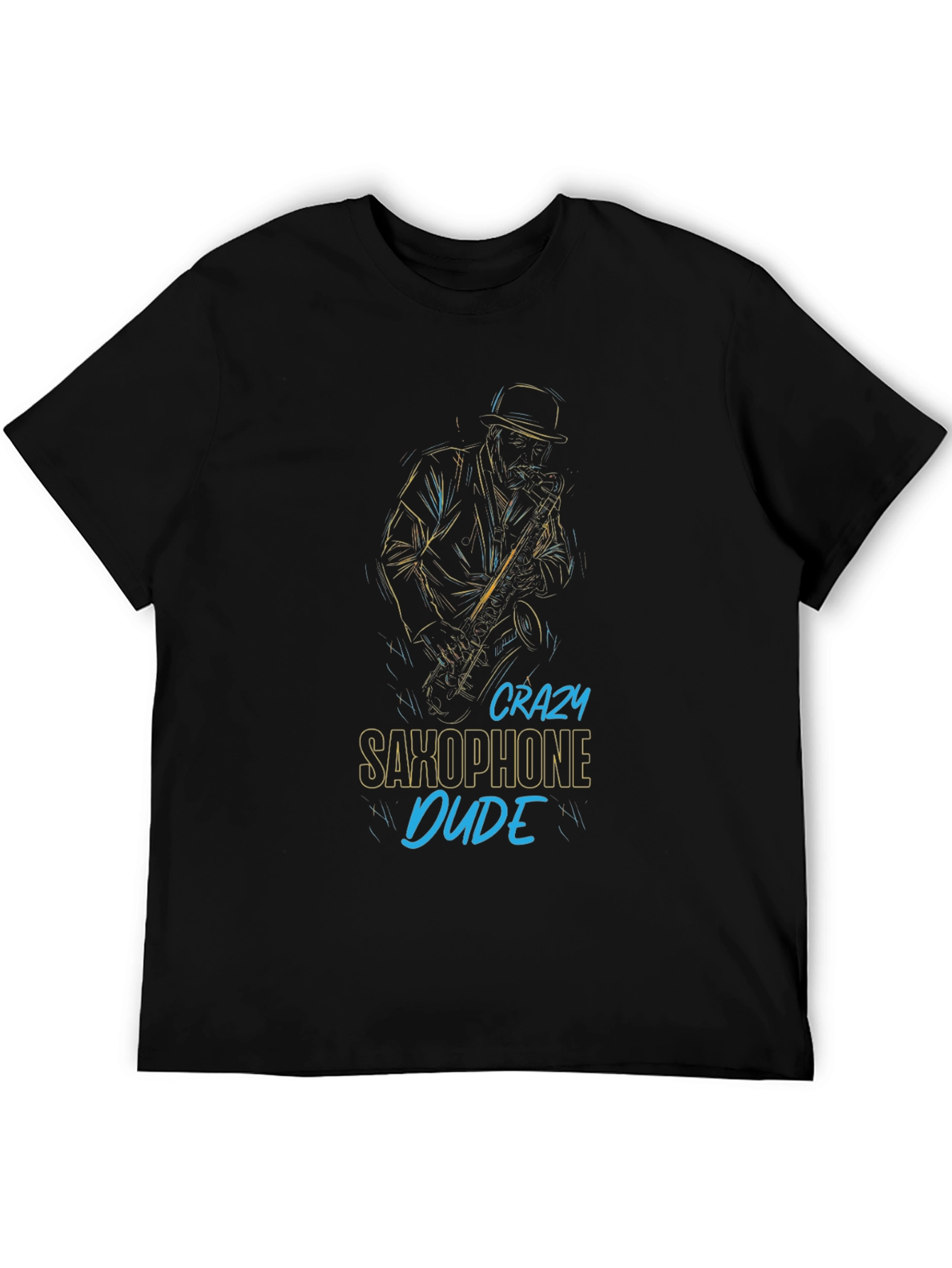 Crazy Saxophone Dude Black Graphic Tee