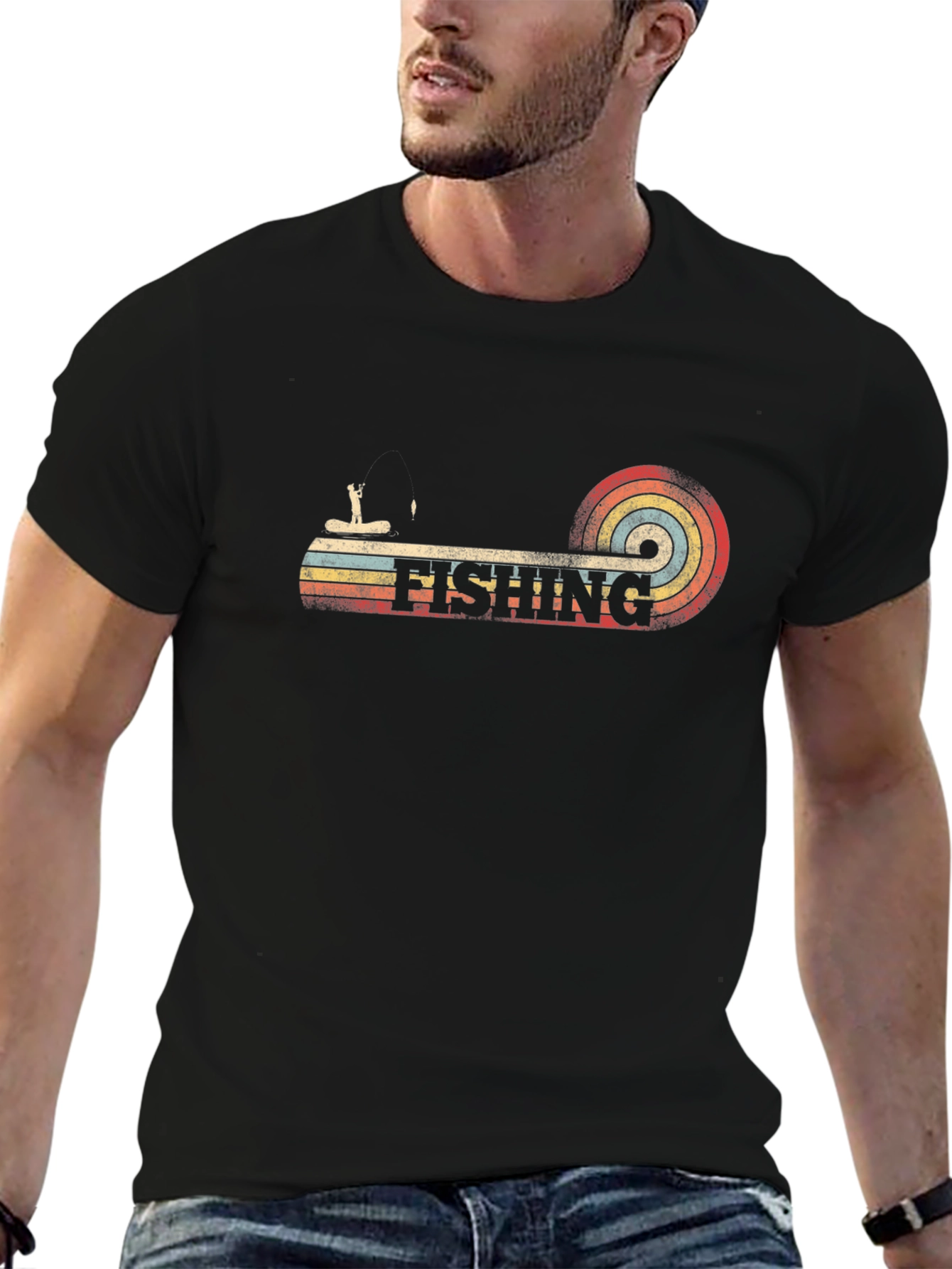 Retro Fishing Graphic T-Shirt - Black