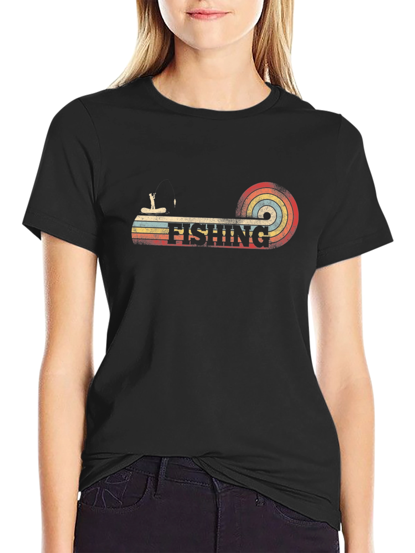 Retro Fishing Graphic T-Shirt - Black