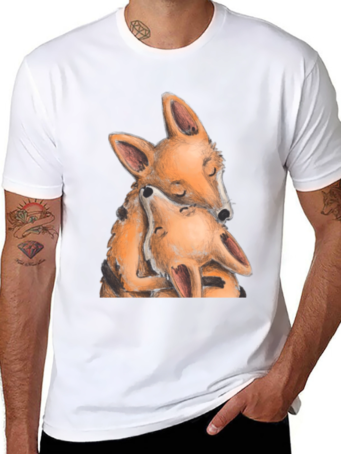 Hugging Foxes Graphic T-Shirt - Soft Cotton Blend
