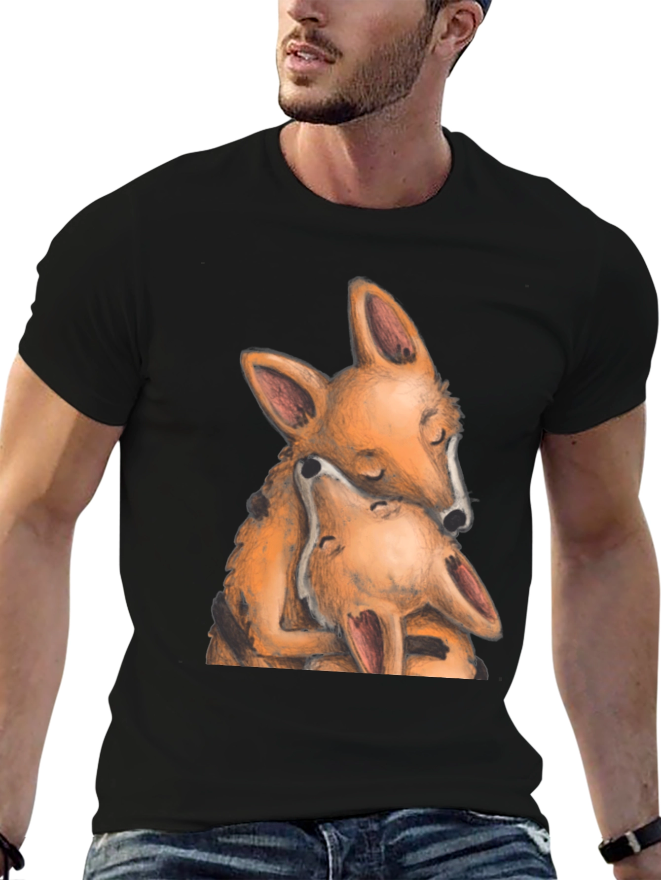 Hugging Foxes Graphic T-Shirt - Soft Cotton Blend