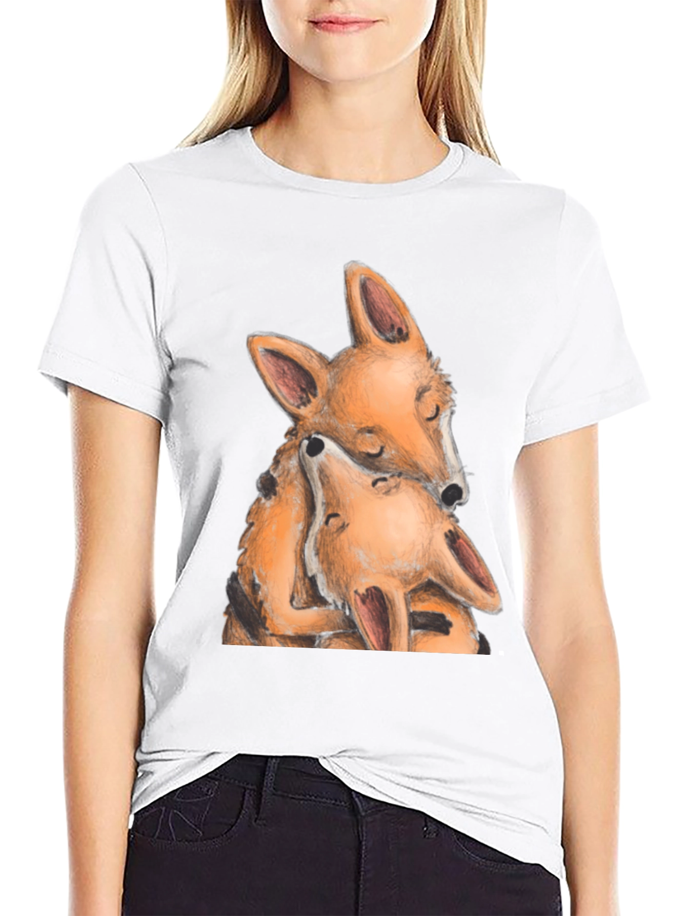 Hugging Foxes Graphic T-Shirt - Soft Cotton Blend