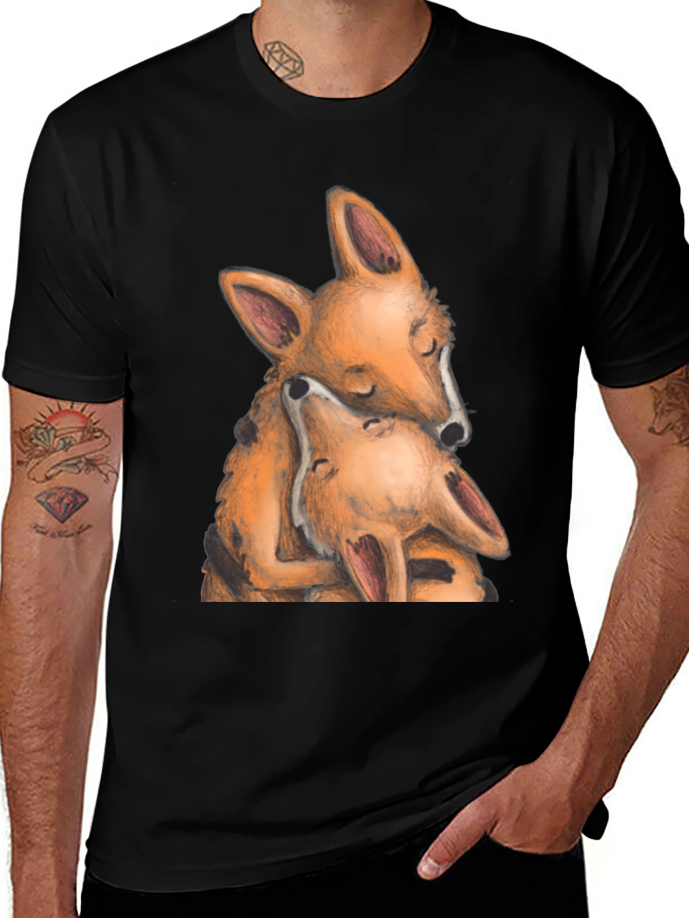 Hugging Foxes Graphic T-Shirt - Soft Cotton Blend