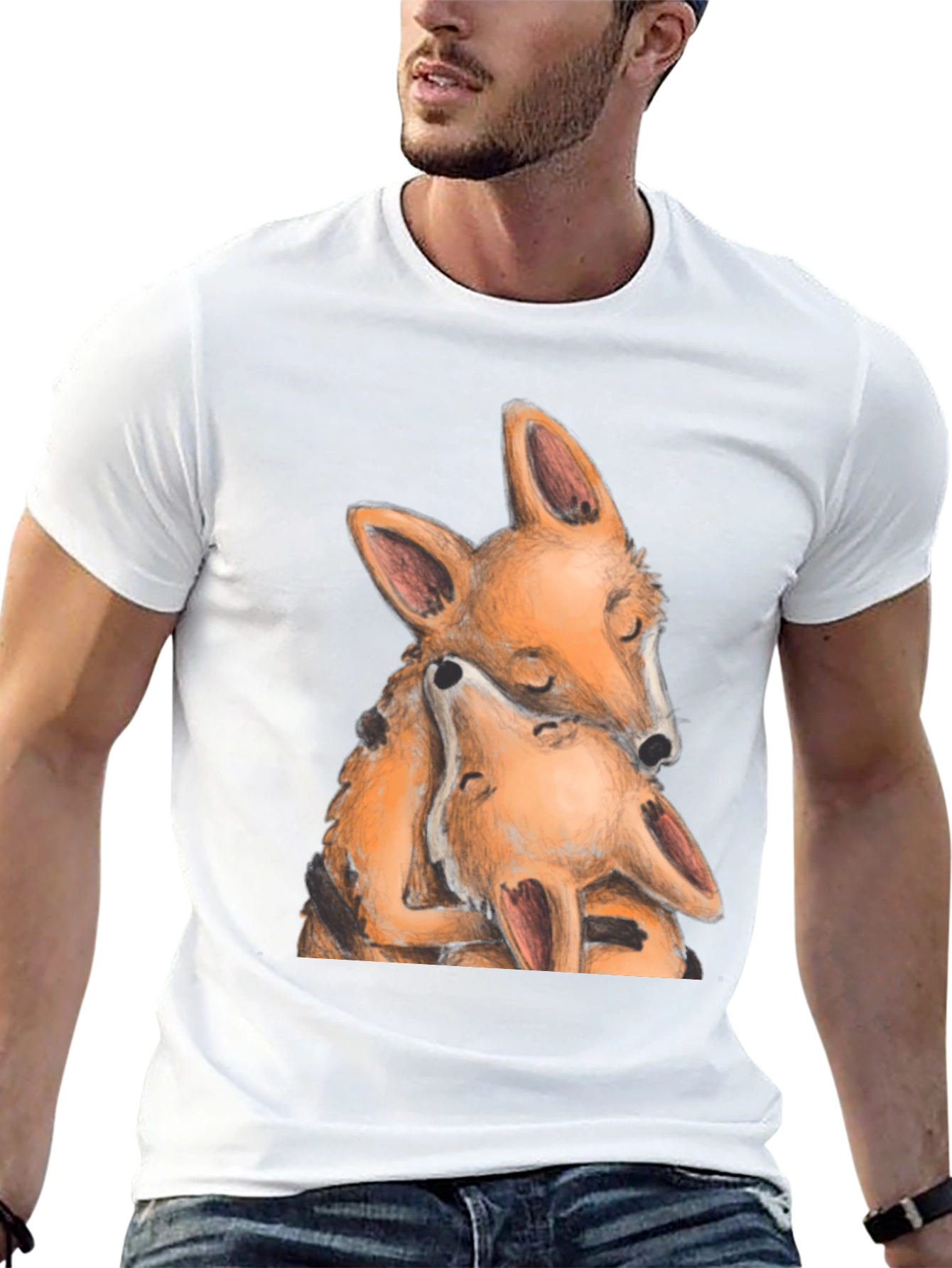 Hugging Foxes Graphic T-Shirt - Soft Cotton Blend