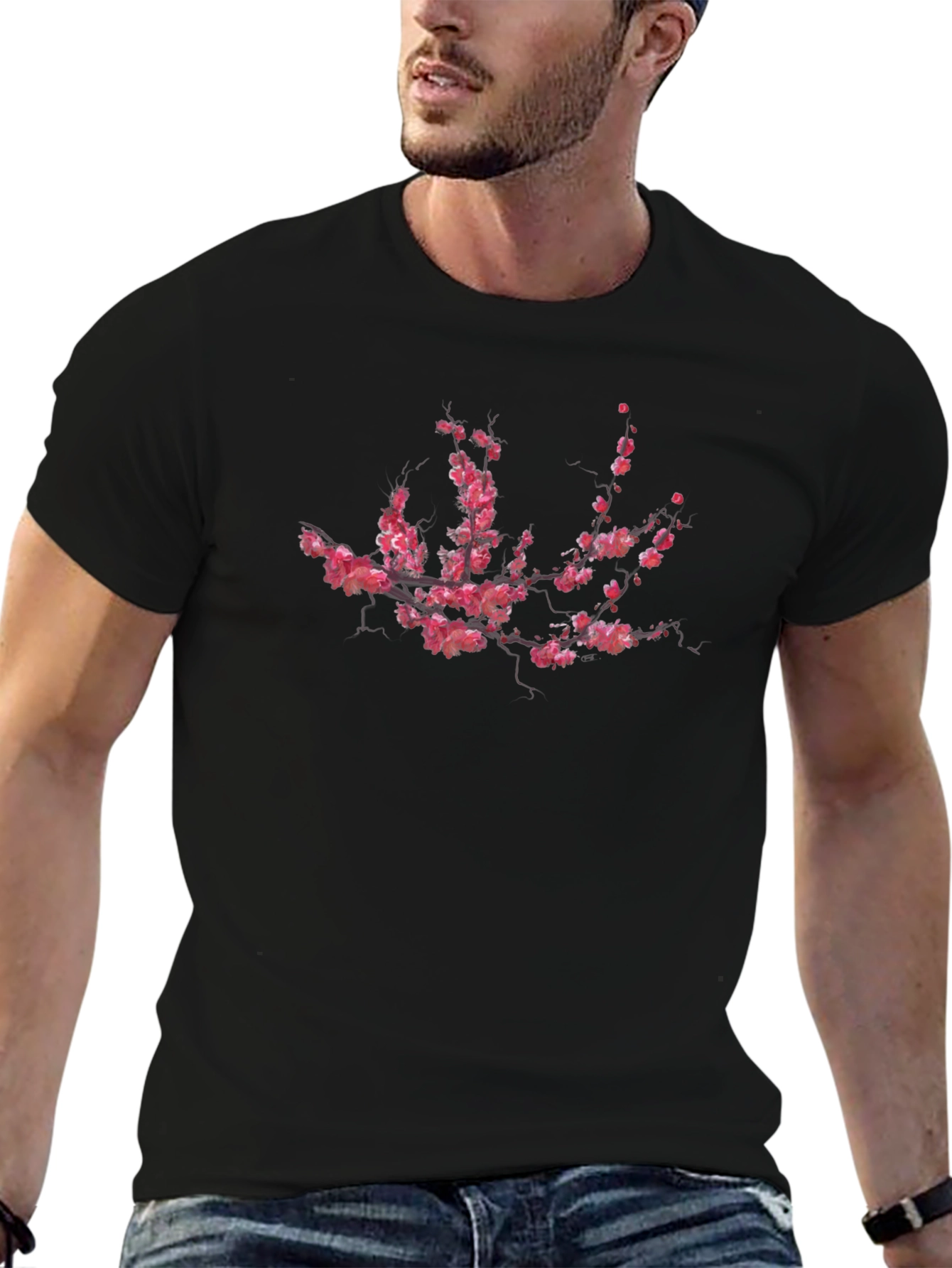 Sakura Branch Graphic Black T-Shirt