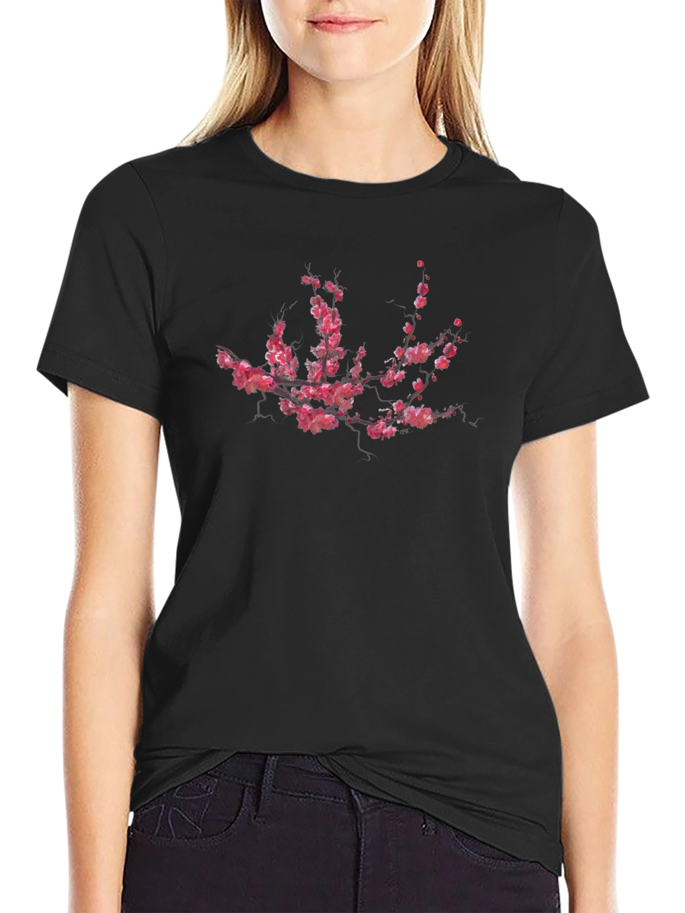 Sakura Branch Graphic Black T-Shirt
