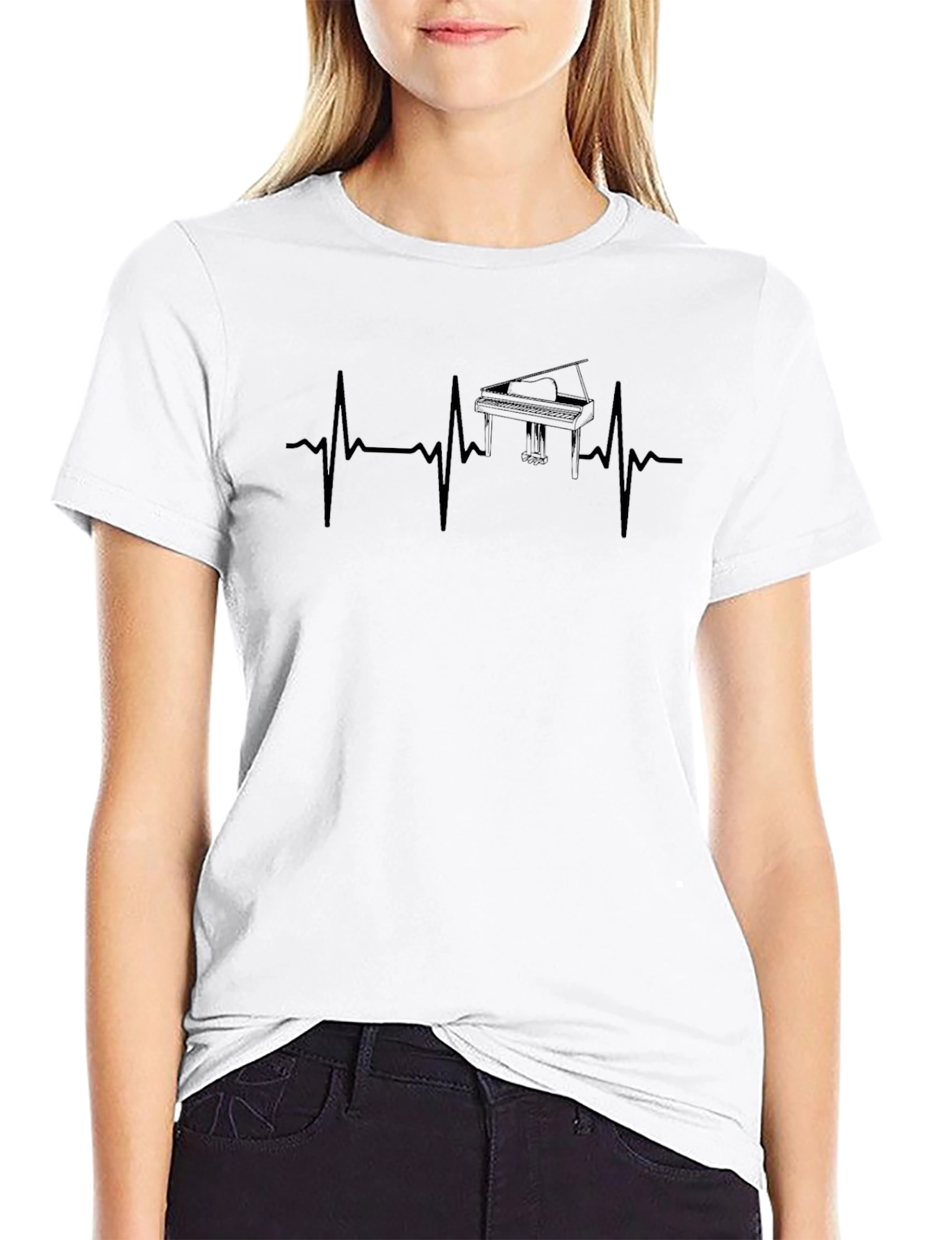 Piano Heartbeat Graphic T-Shirt - Music Lover Tee