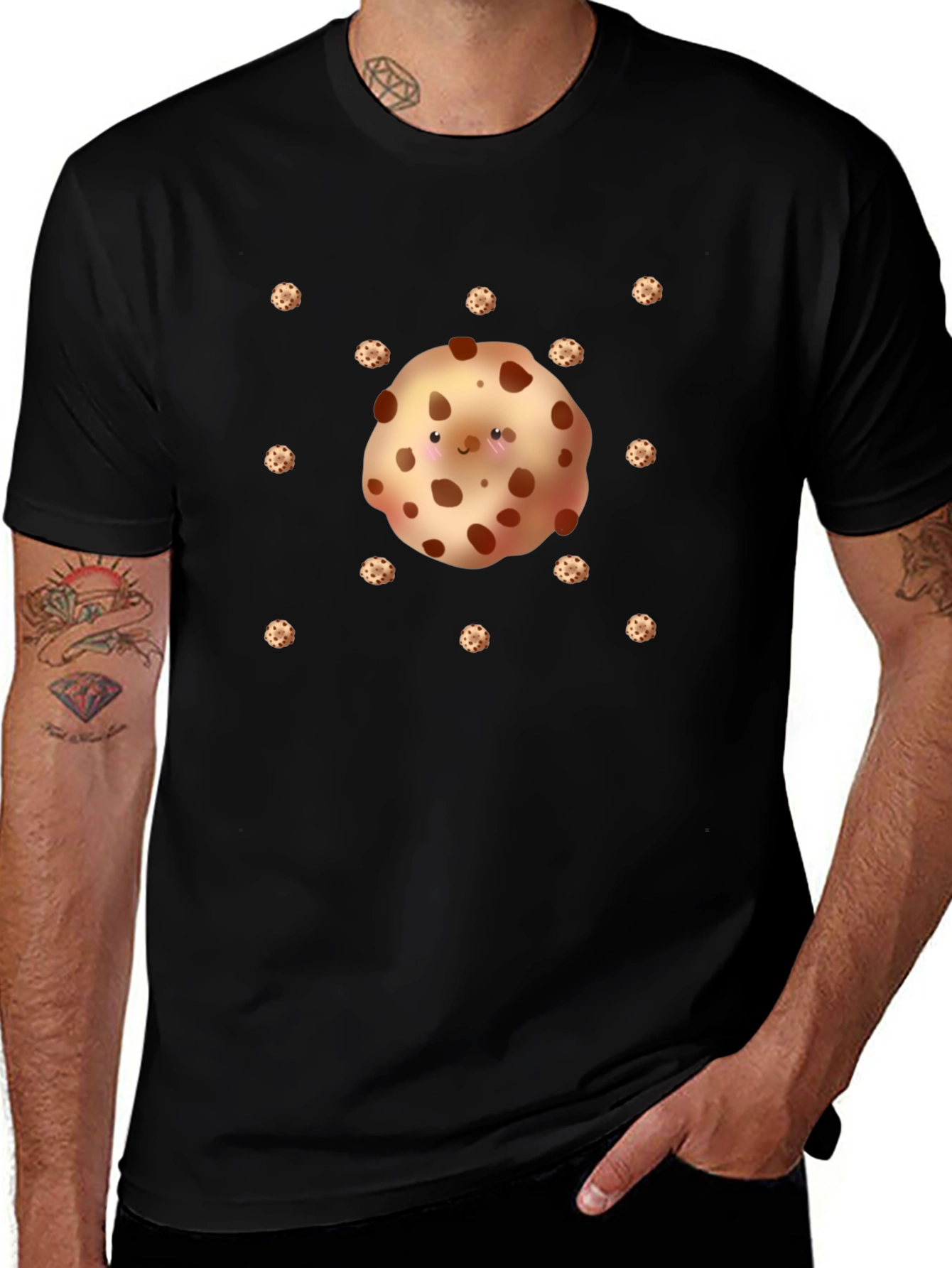 Cute Cookie Pattern Black T-Shirt