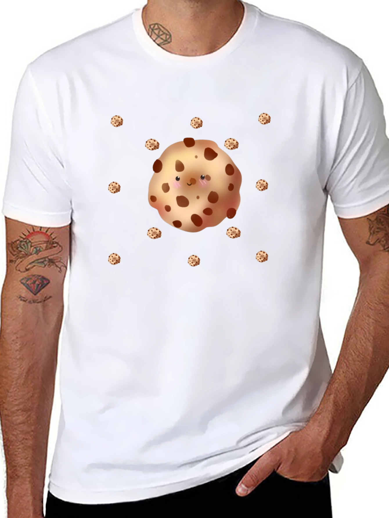 Cute Cookie Pattern Black T-Shirt