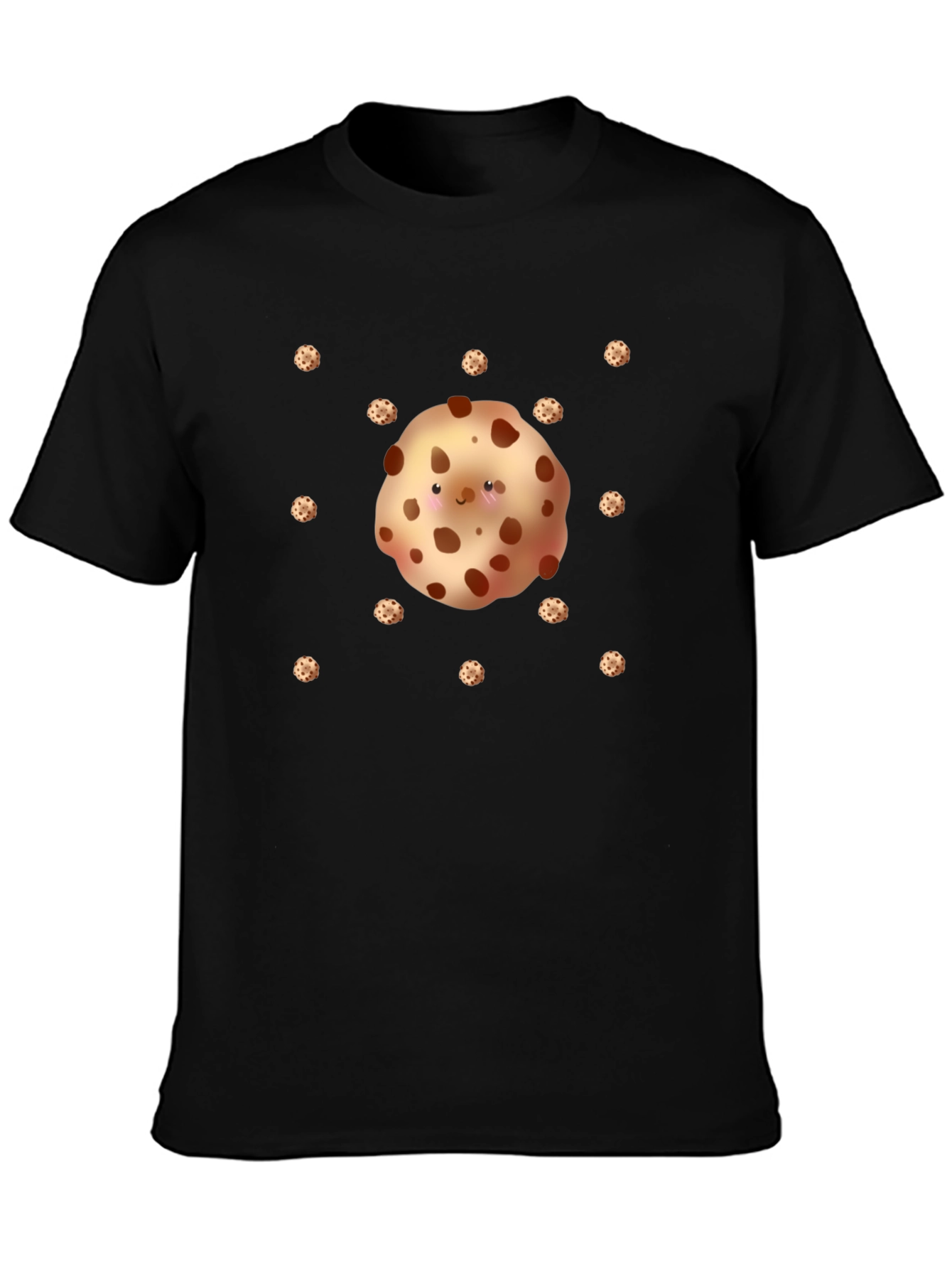 Cute Cookie Pattern Black T-Shirt