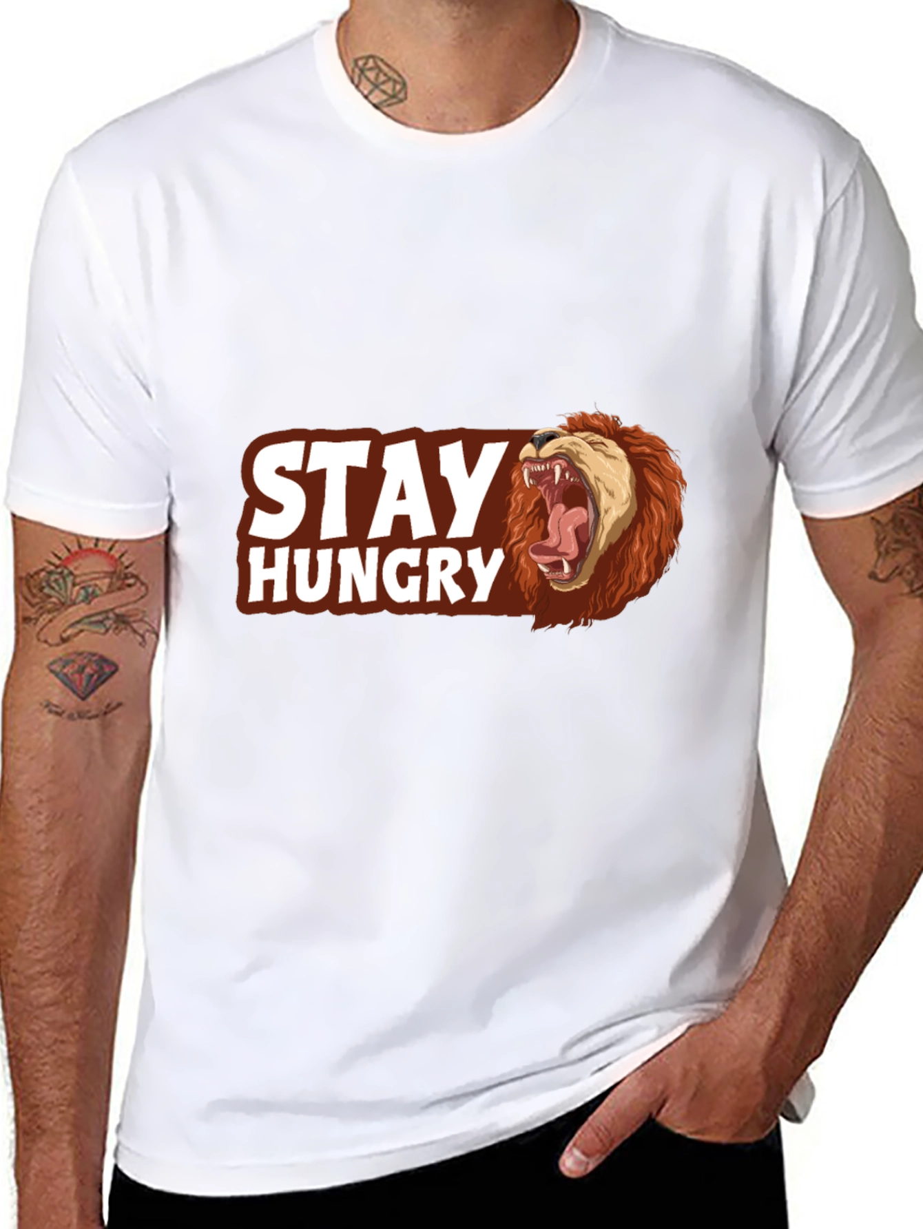 Stay Hungry Lion Graphic Tee - Bold Style
