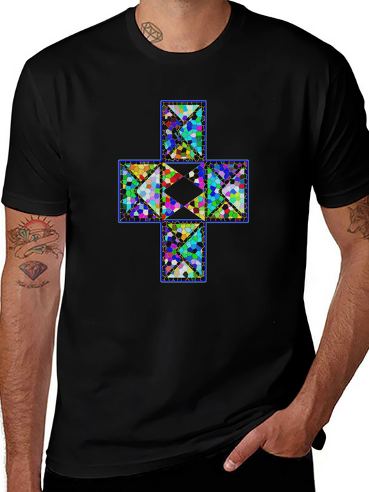 Geometric Cross T-Shirt - Abstract Mosaic Design