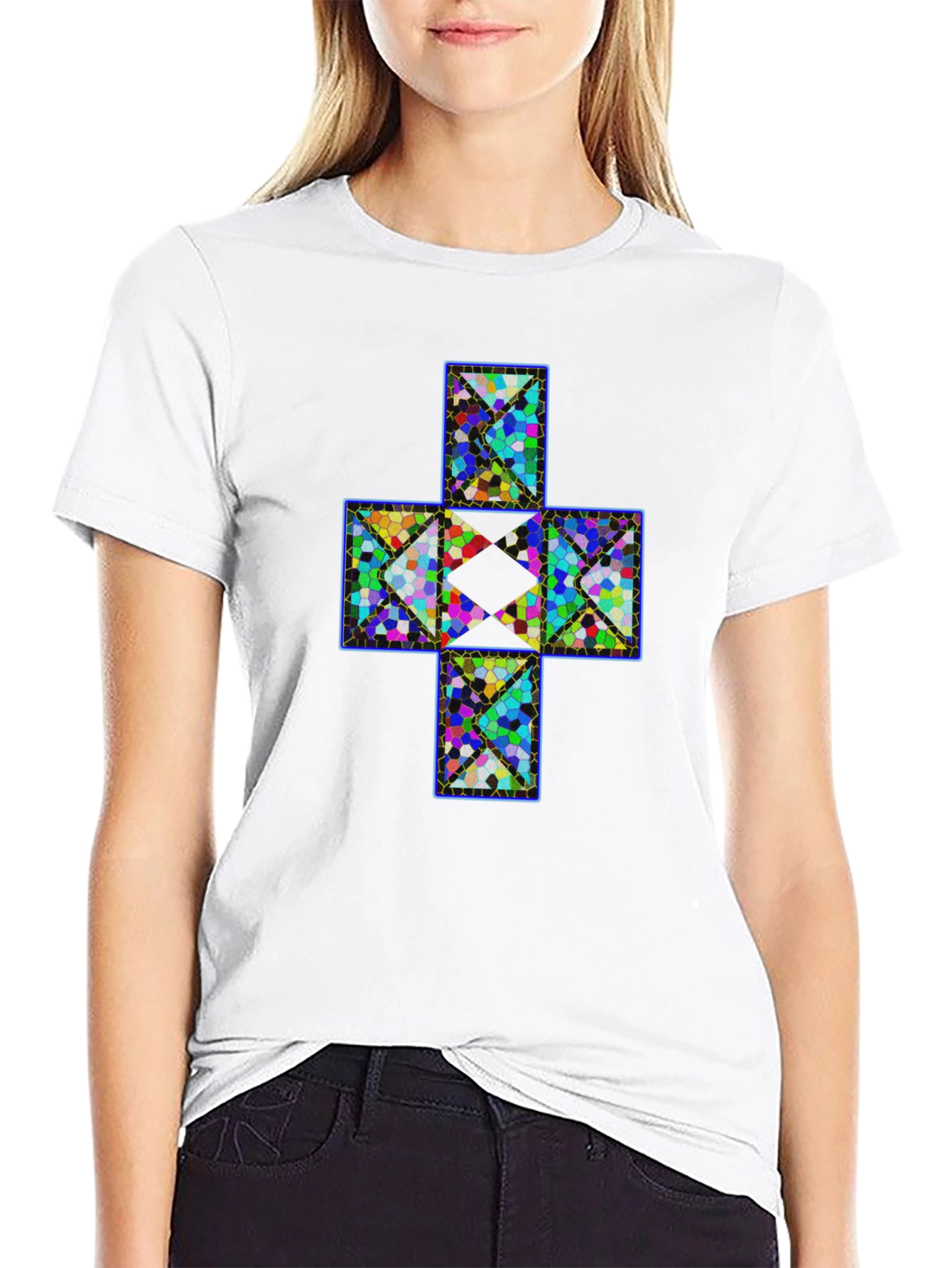 Geometric Cross T-Shirt - Abstract Mosaic Design