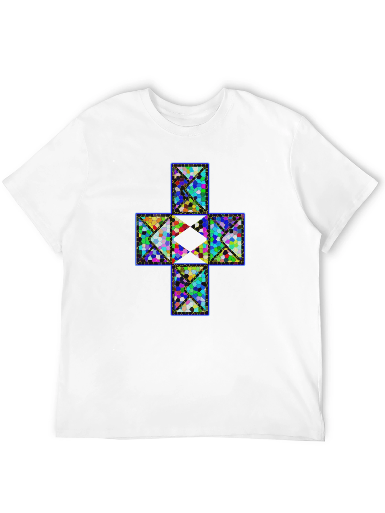 Geometric Cross T-Shirt - Abstract Mosaic Design