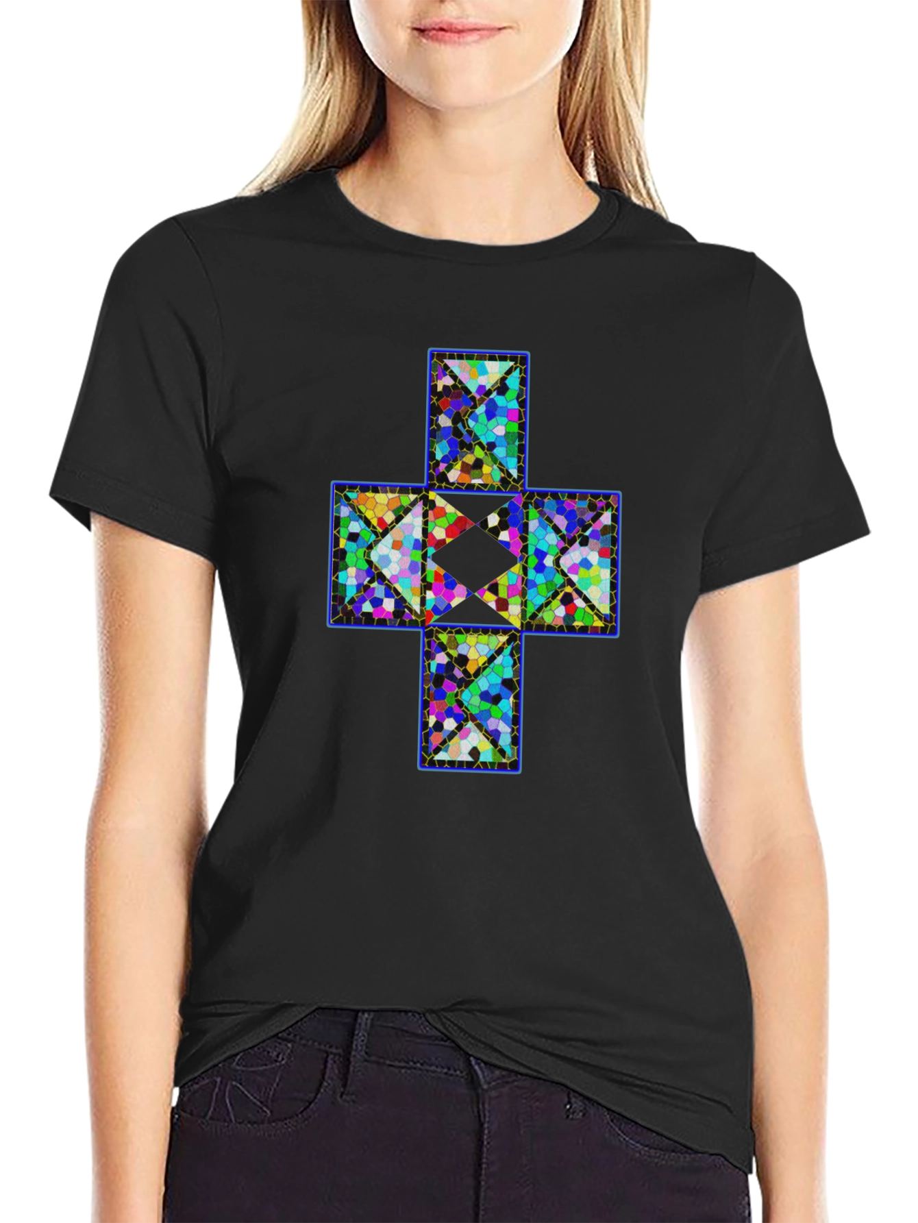Geometric Cross T-Shirt - Abstract Mosaic Design