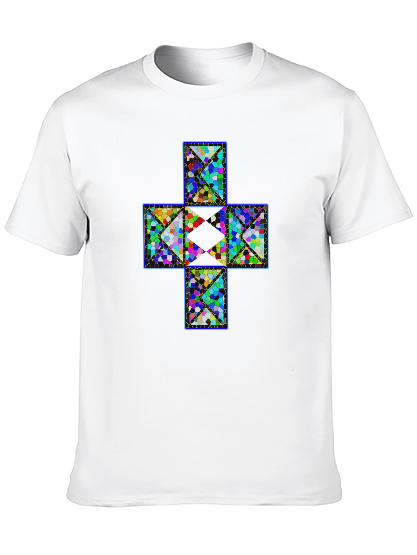Geometric Cross T-Shirt - Abstract Mosaic Design