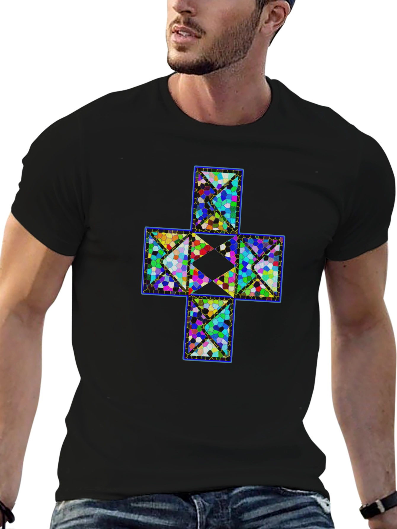 Geometric Cross T-Shirt - Abstract Mosaic Design