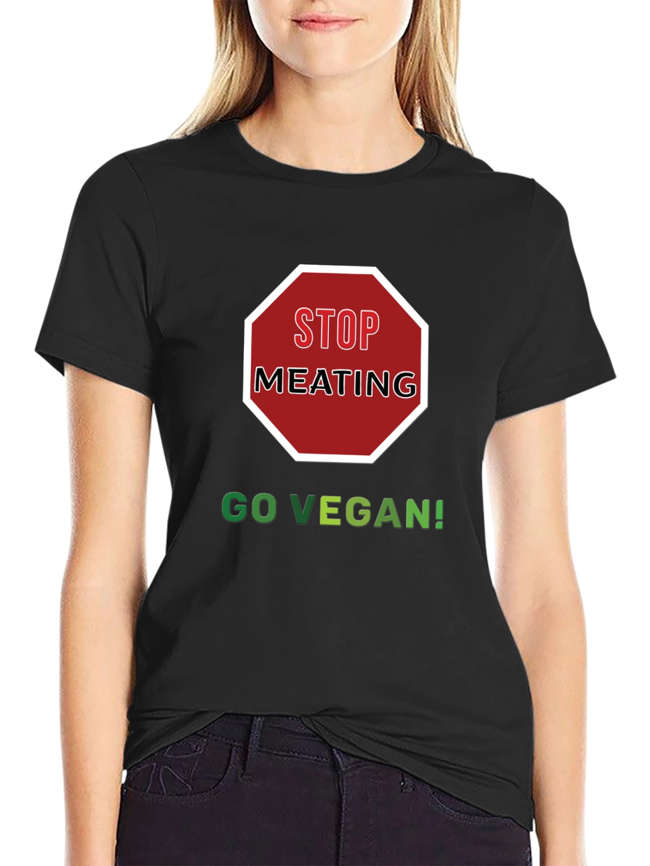 Stop Meating Go Vegan Black T-Shirt