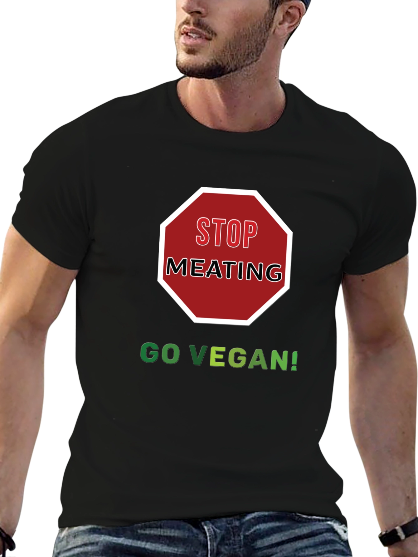 Stop Meating Go Vegan Black T-Shirt