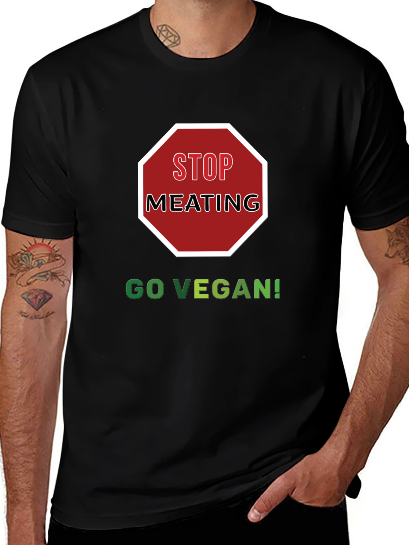 Stop Meating Go Vegan Black T-Shirt