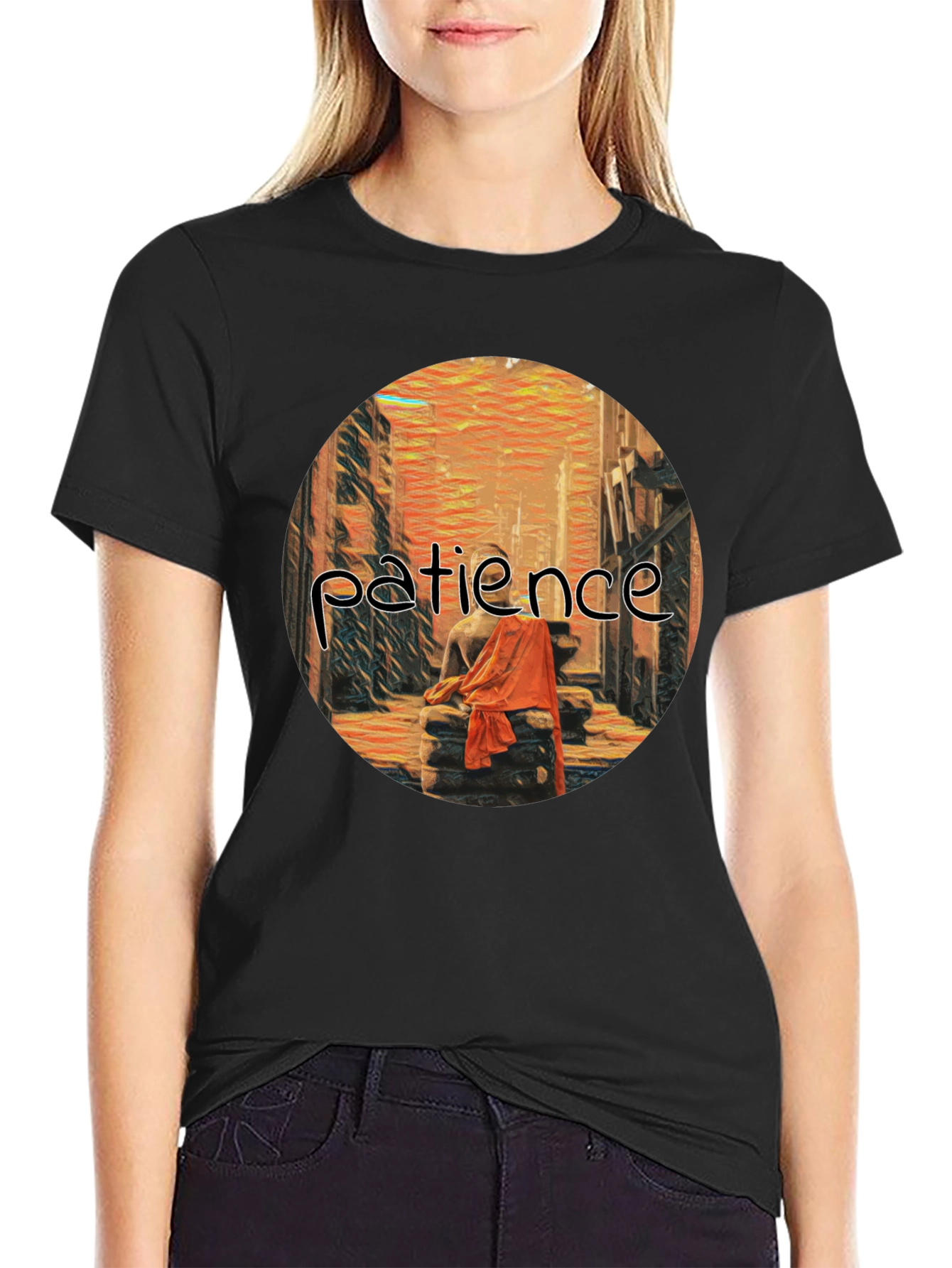Patience Graphic Print Black T-Shirt